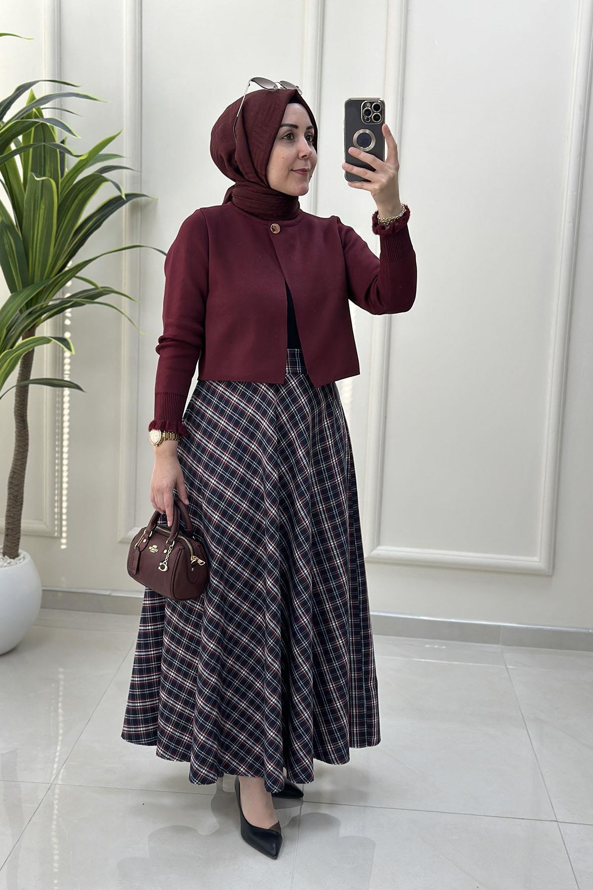 Tesettür EtekEkose Volanlı Kadın Etek Lacivert GNR 226