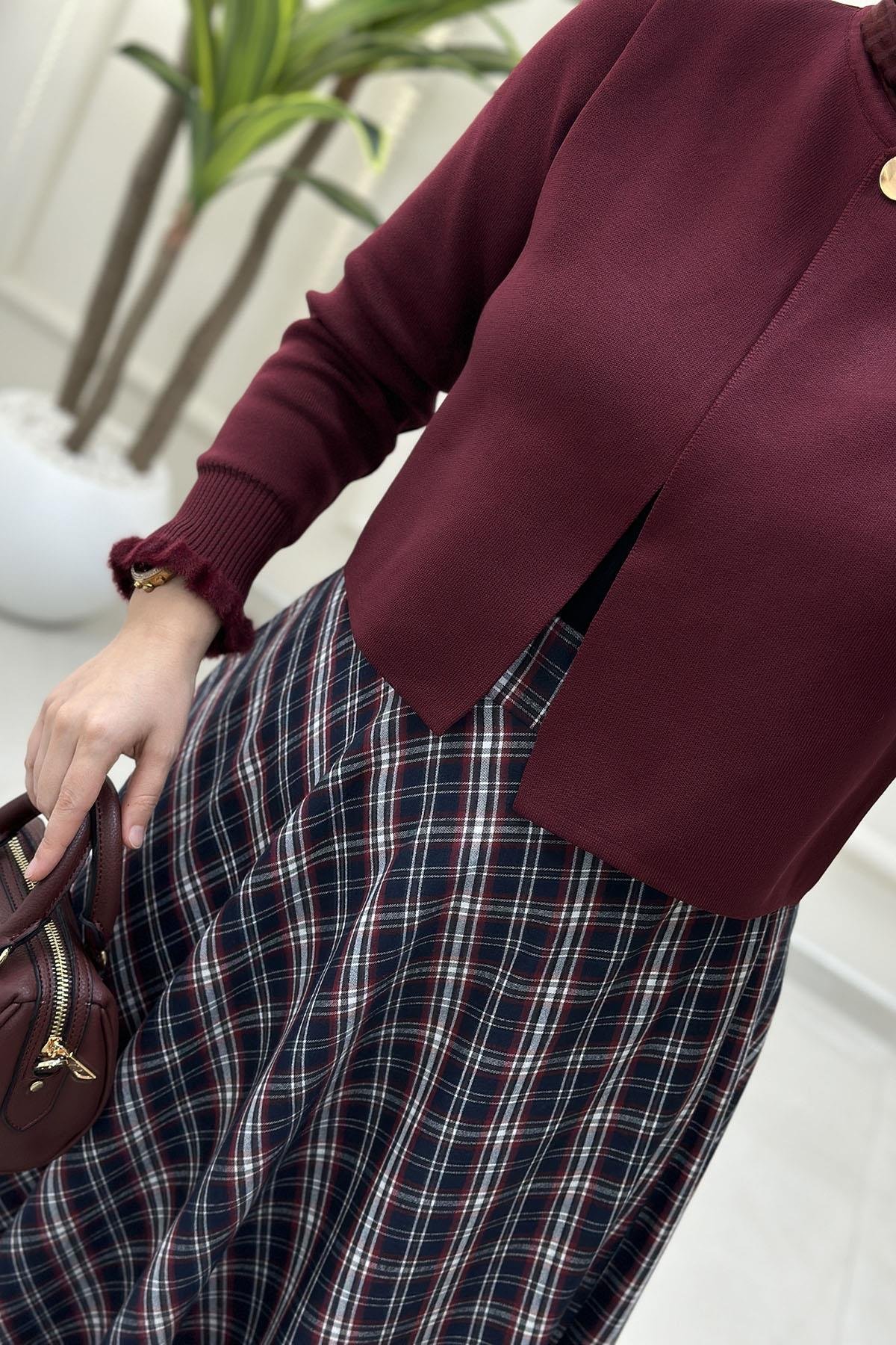 Tesettür EtekEkose Volanlı Kadın Etek Lacivert GNR 226