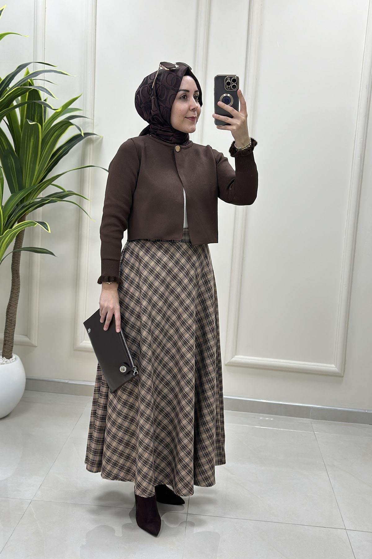 Tesettür EtekEkose Volanlı Kadın Etek Camel GNR 226