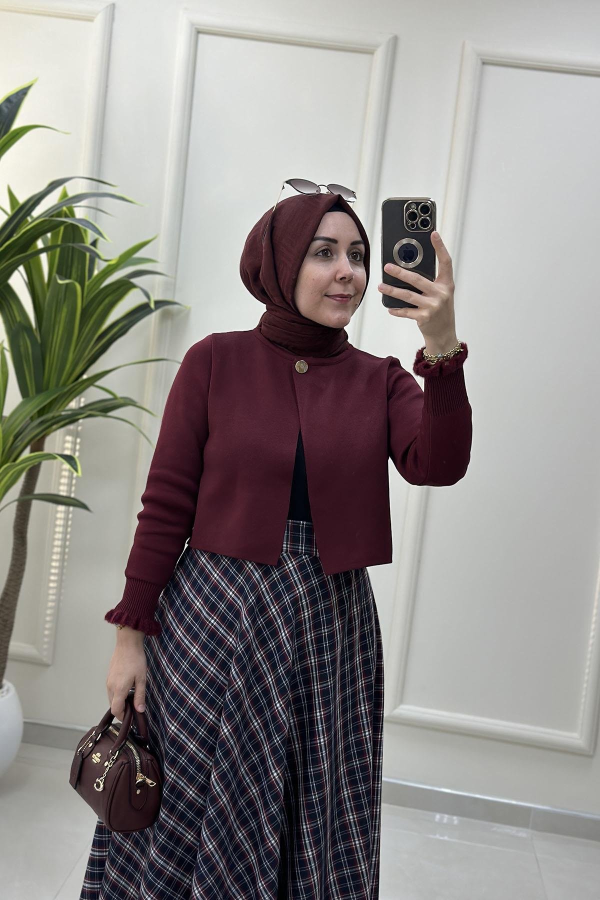 Tesettür EtekEkose Volanlı Kadın Etek Lacivert GNR 226