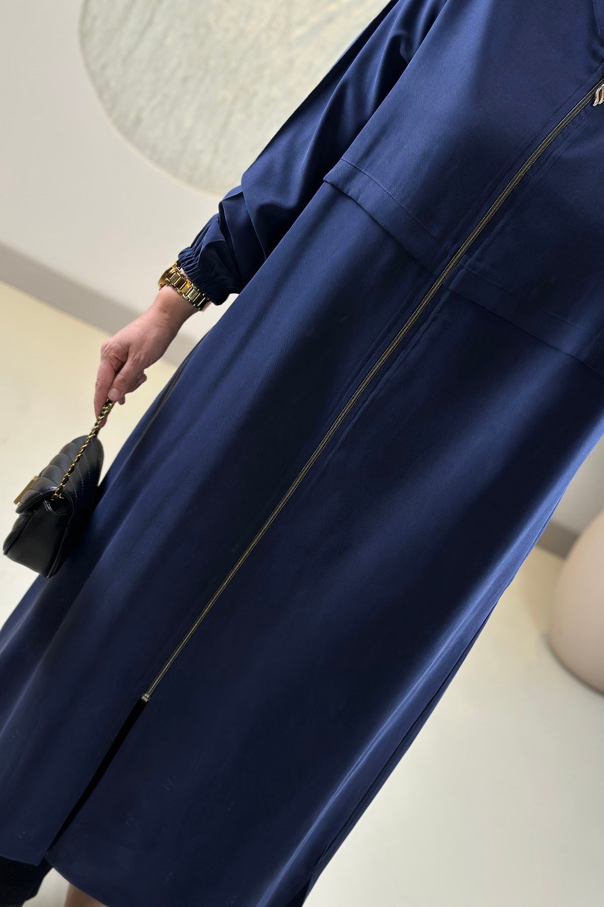 Tesettür Giy Çık KapModal Tensel Önü Fermuarlı Cepli Kadın Giyçık Kap Lacivert KADO 268356