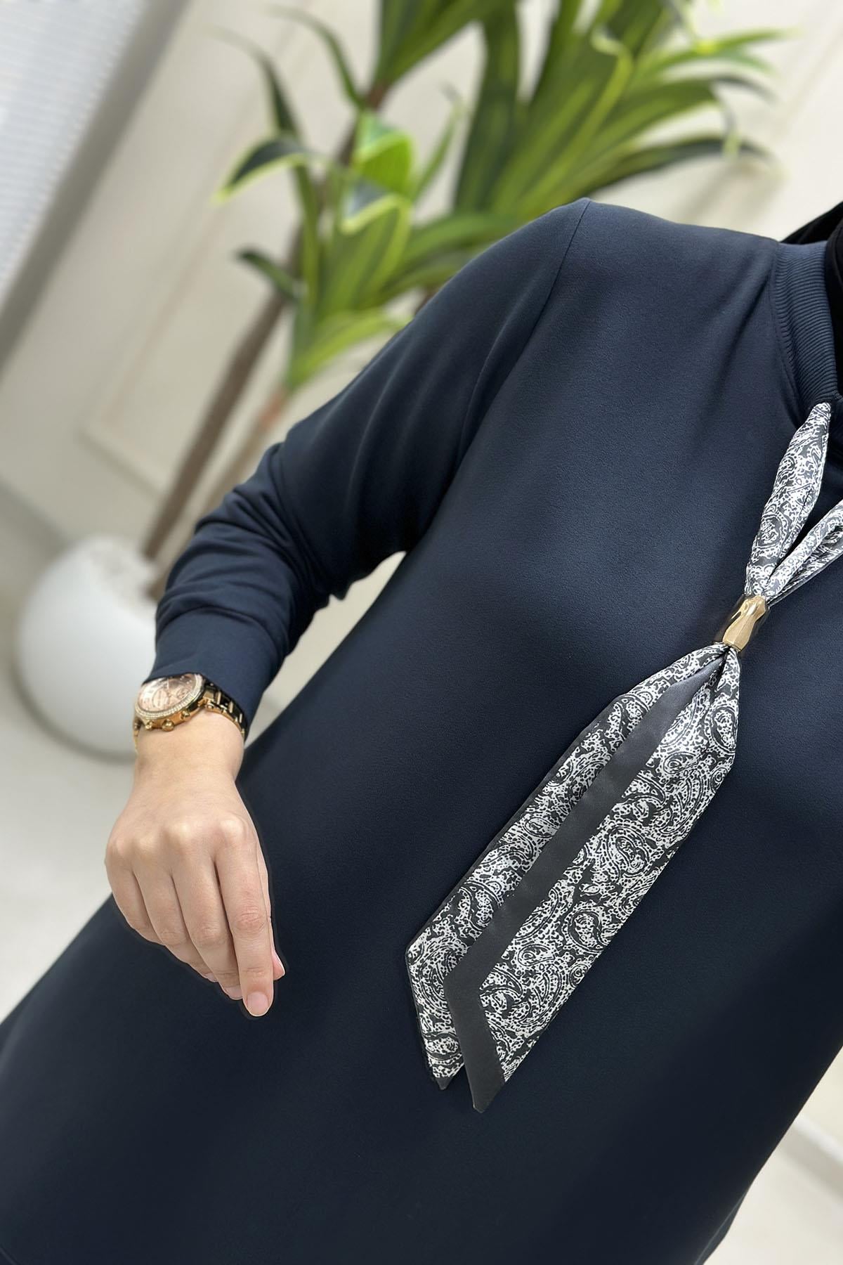 Tesettür Pantolonlu TakımFular Detaylı Tunik ve Pantolon Kadın İkili Takım Antrasit KADO 257647