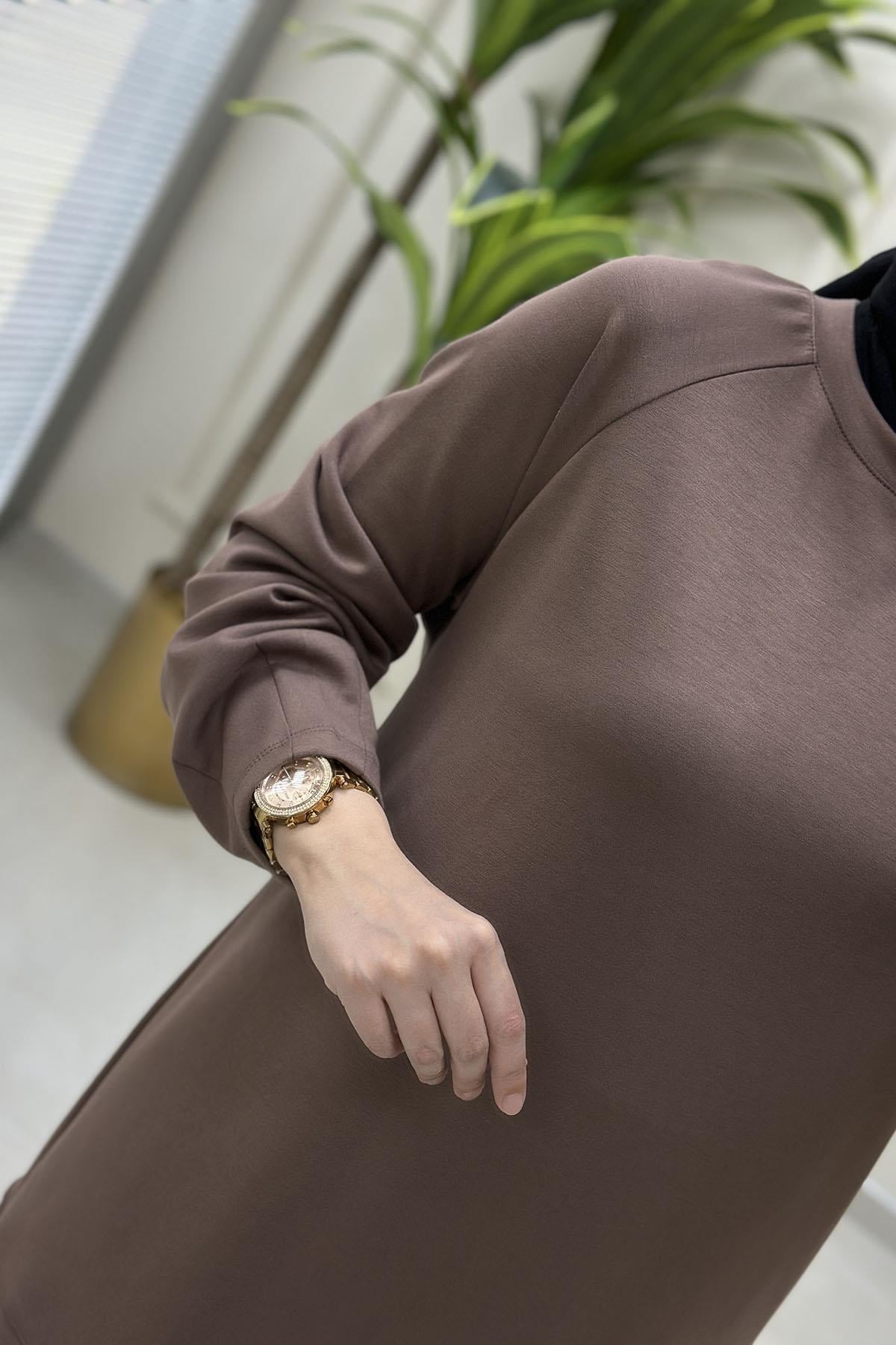 Tesettür Pantolonlu TakımReglan Kol Tunik ve Pantolon Kadın İkili Takım Vizon KADO 251235
