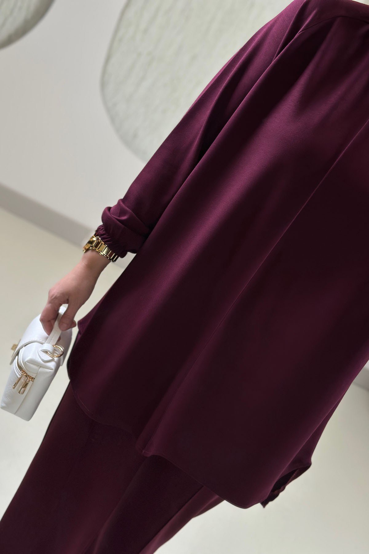 Tesettür Pantolonlu TakımReglan Kol Tunik ve Çimalı Pantolon Kadın İkili Takım Bordo GNR 268