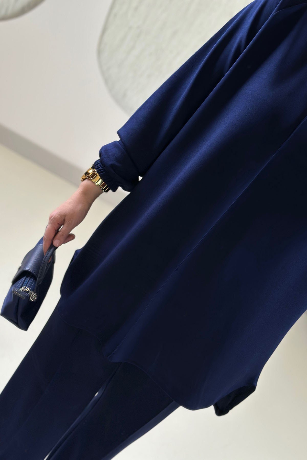 Tesettür Pantolonlu TakımReglan Kol Tunik ve Çimalı Pantolon Kadın İkili Takım Lacivert GNR 268