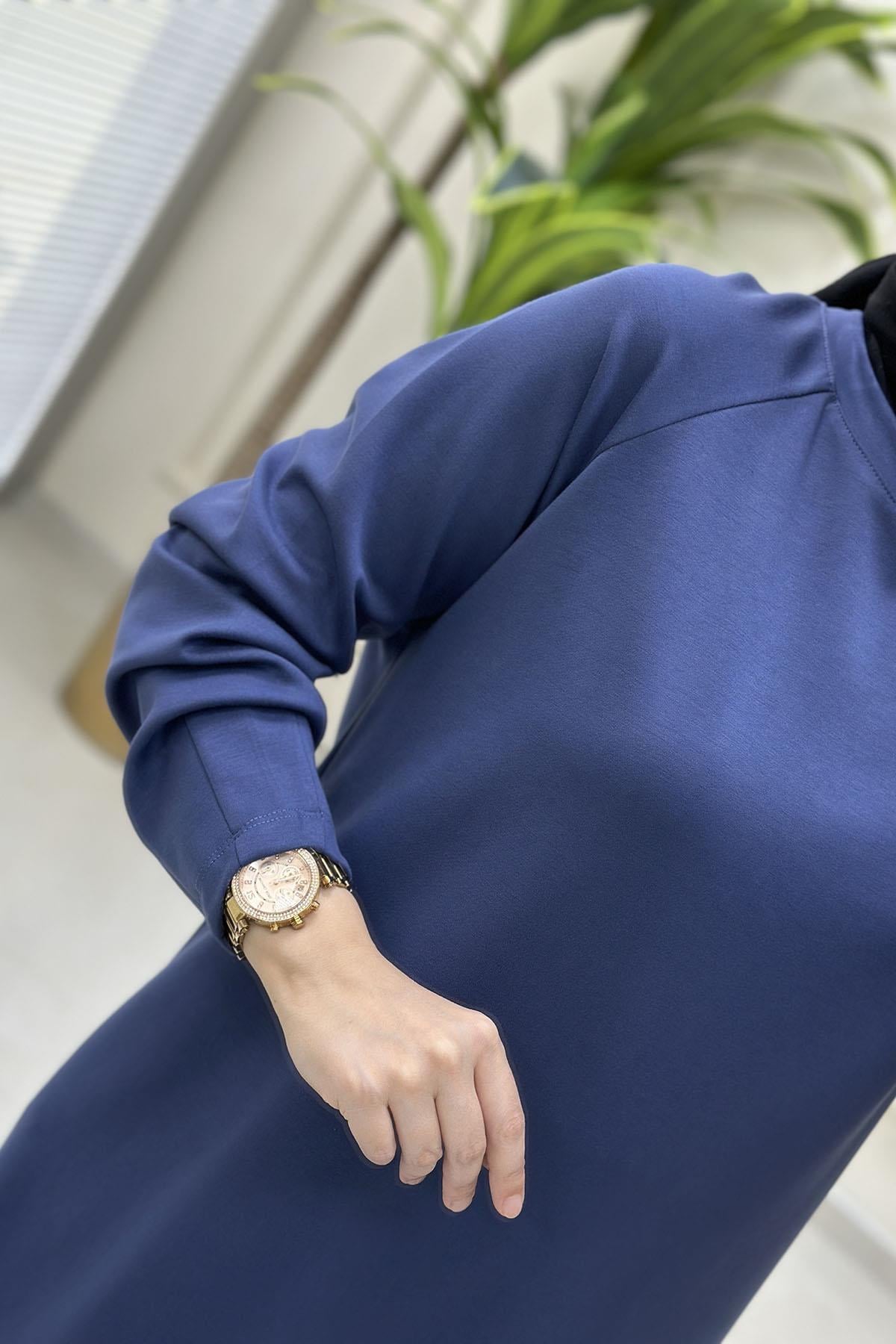Tesettür Pantolonlu TakımReglan Kol Tunik ve Pantolon Kadın İkili Takım Grimsi Mavi KADO 251235