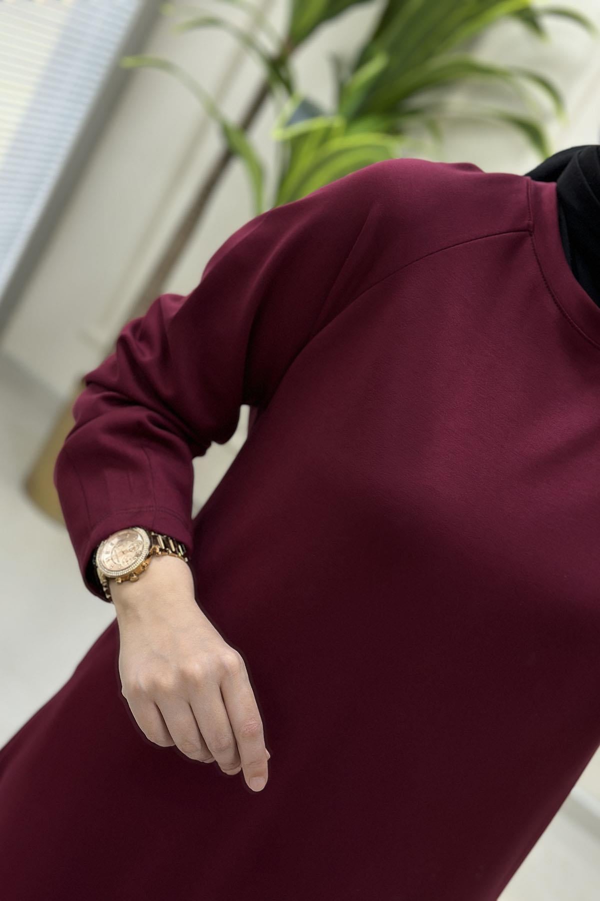 Tesettür Pantolonlu TakımReglan Kol Tunik ve Pantolon Kadın İkili Takım Bordo KADO 251235