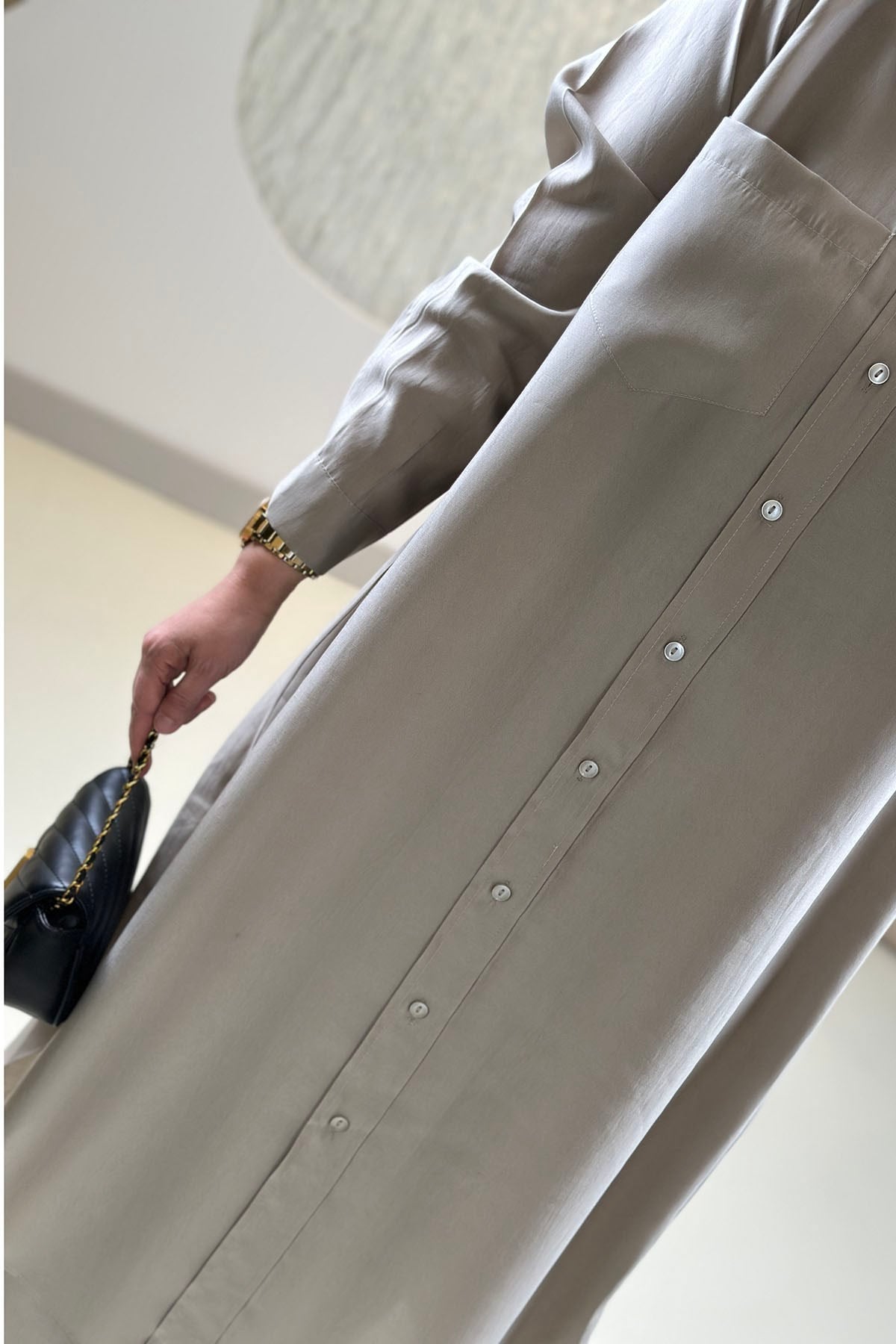 Tesettür Pantolonlu TakımTensel Önü Düğmeli Tunik ve Pantolon Kadın İkili Takım Taş EYL 2214