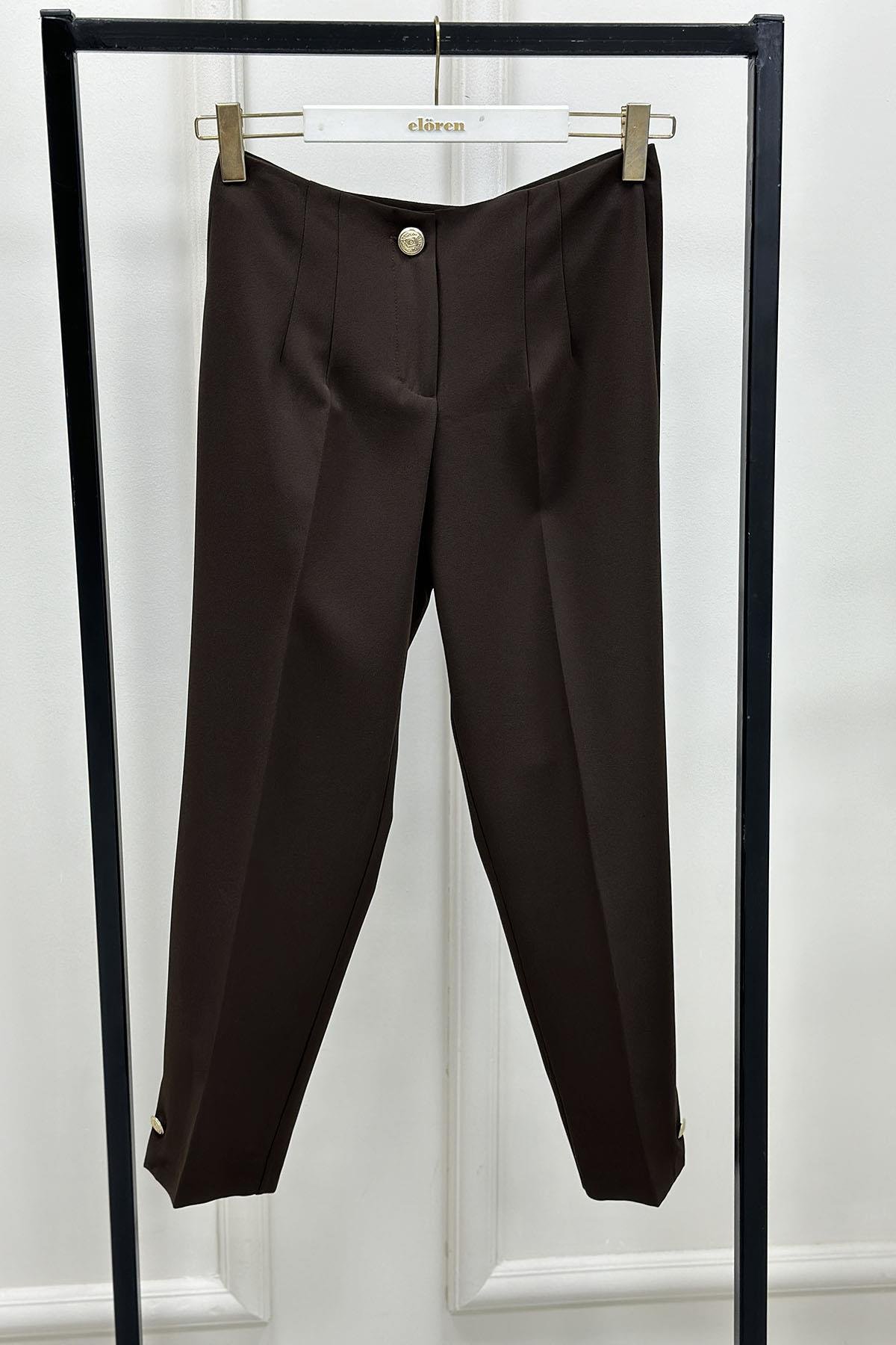 Tesettür PantolonOzan Aydın Paça Düğme Detaylı Kadın Dar Paça Pantolon Kahverengi OZN 5023