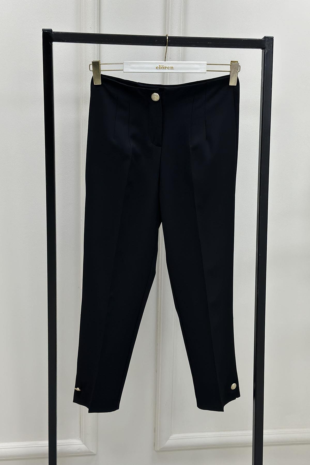 Tesettür PantolonOzan Aydın Paça Düğme Detaylı Kadın Dar Paça Pantolon Siyah OZN 5023