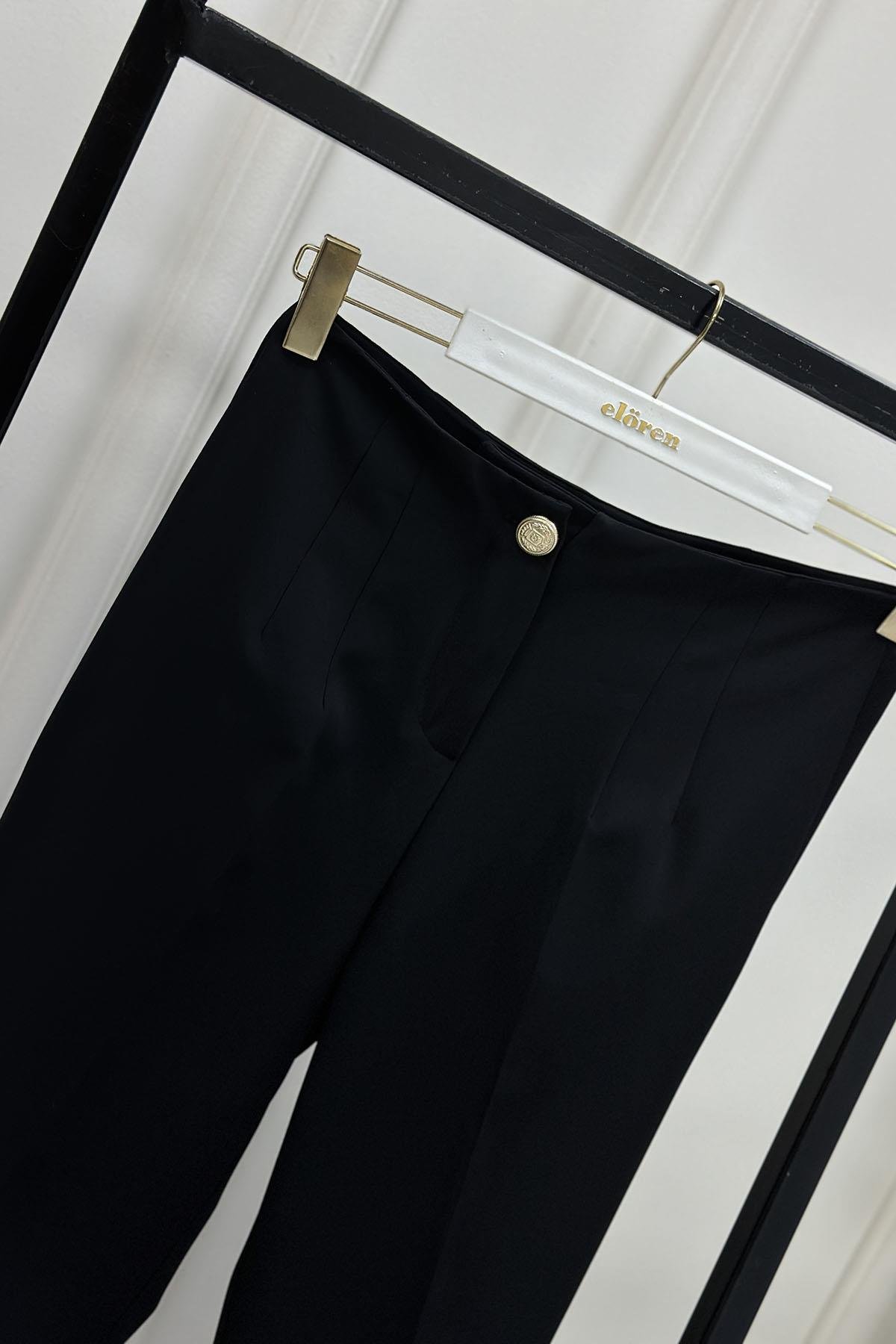 Tesettür PantolonOzan Aydın Paça Düğme Detaylı Kadın Dar Paça Pantolon Siyah OZN 5023