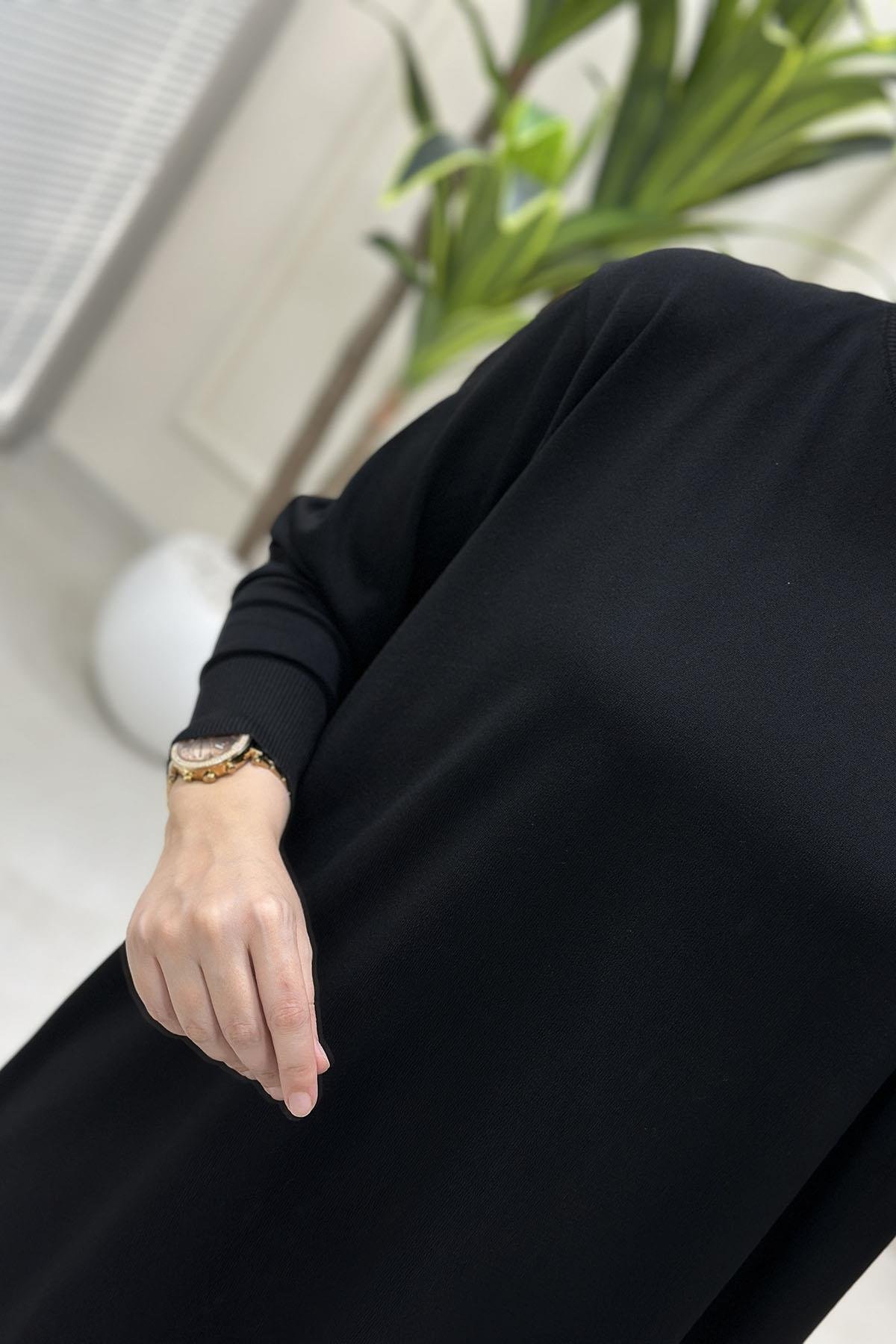 Tesettür Tunik GömlekDüşük Omuz Kadın Triko Tunik Siyah KADO 2725511
