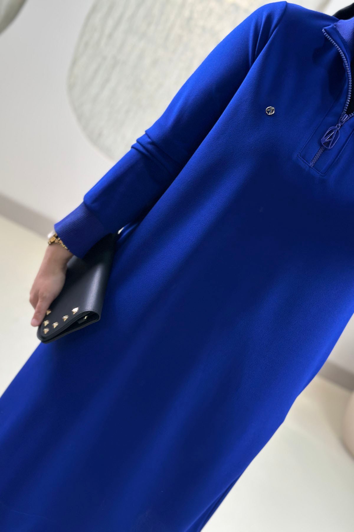 Tesettür Tunik ModelleriArmine Trend Önü Yarım Fermuarlı Ribanalı Kadın Tunik Morcivert  ARM 456