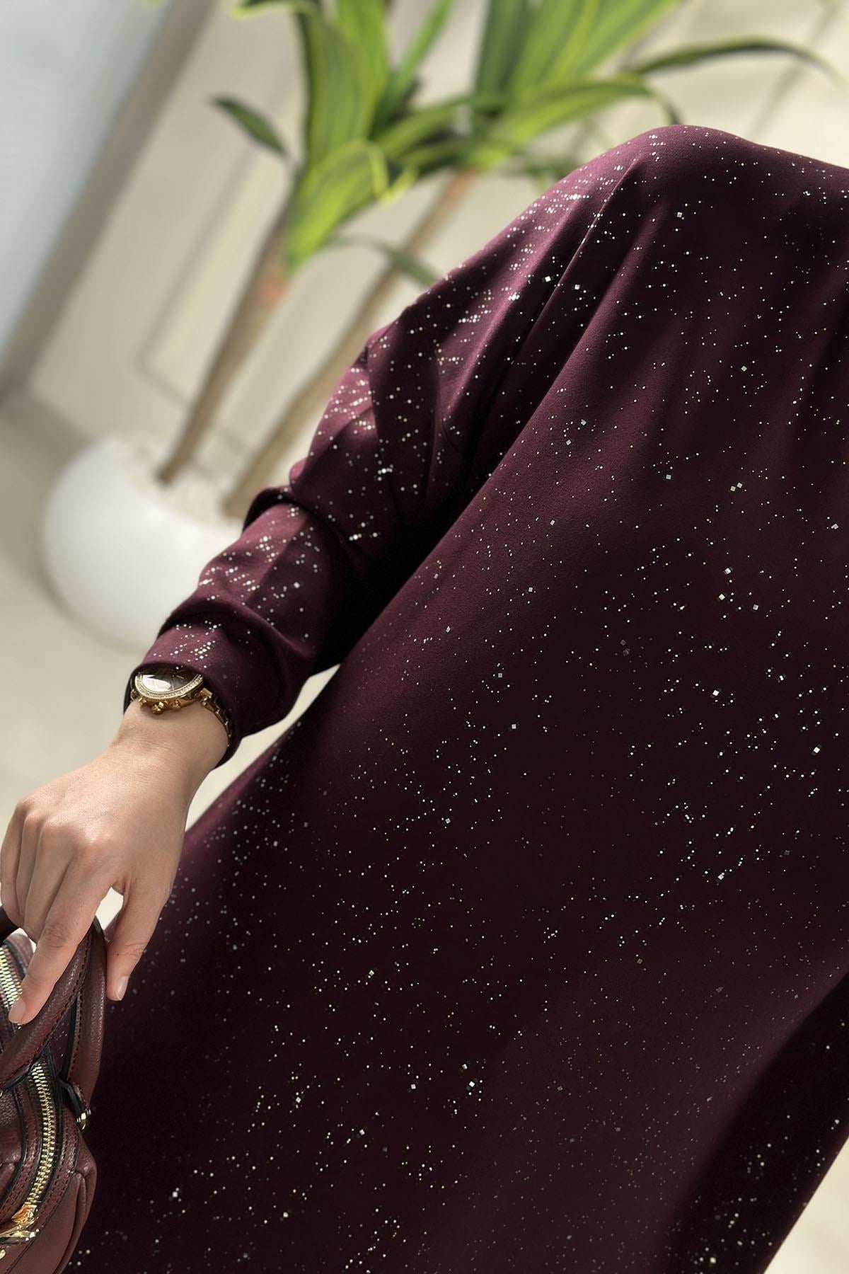Tesettür Tunik ModelleriDüşük Omuz Sim Detaylı Kadın Oysho Tunik Bordo GNR 230