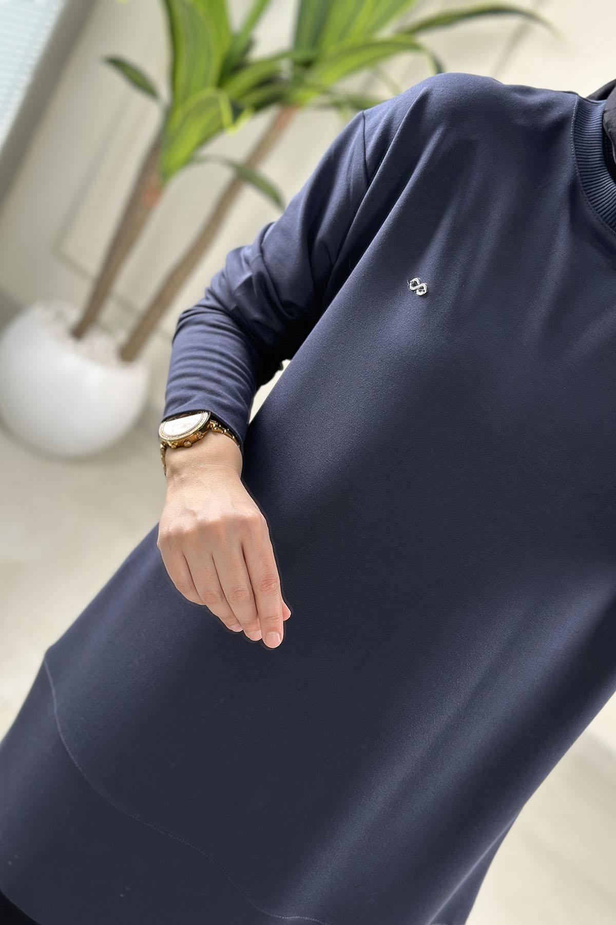 Tesettür Tunik ModelleriDüşük Omuz Yaka Ribanalı Basic Kadın Tunik Antrasit KADO 257563