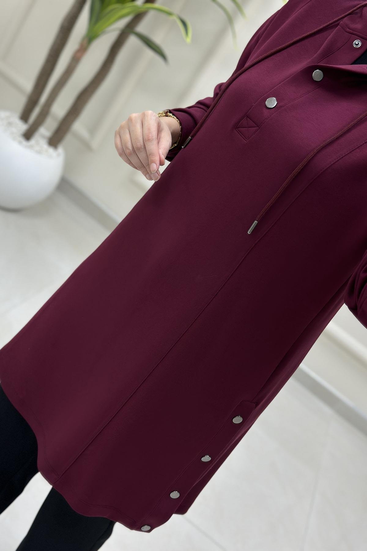 Tesettür Tunik ModelleriDüşük Omuz Yanı Çıtçıtlı Oysho Kadın Tunik Bordo KADO 257296