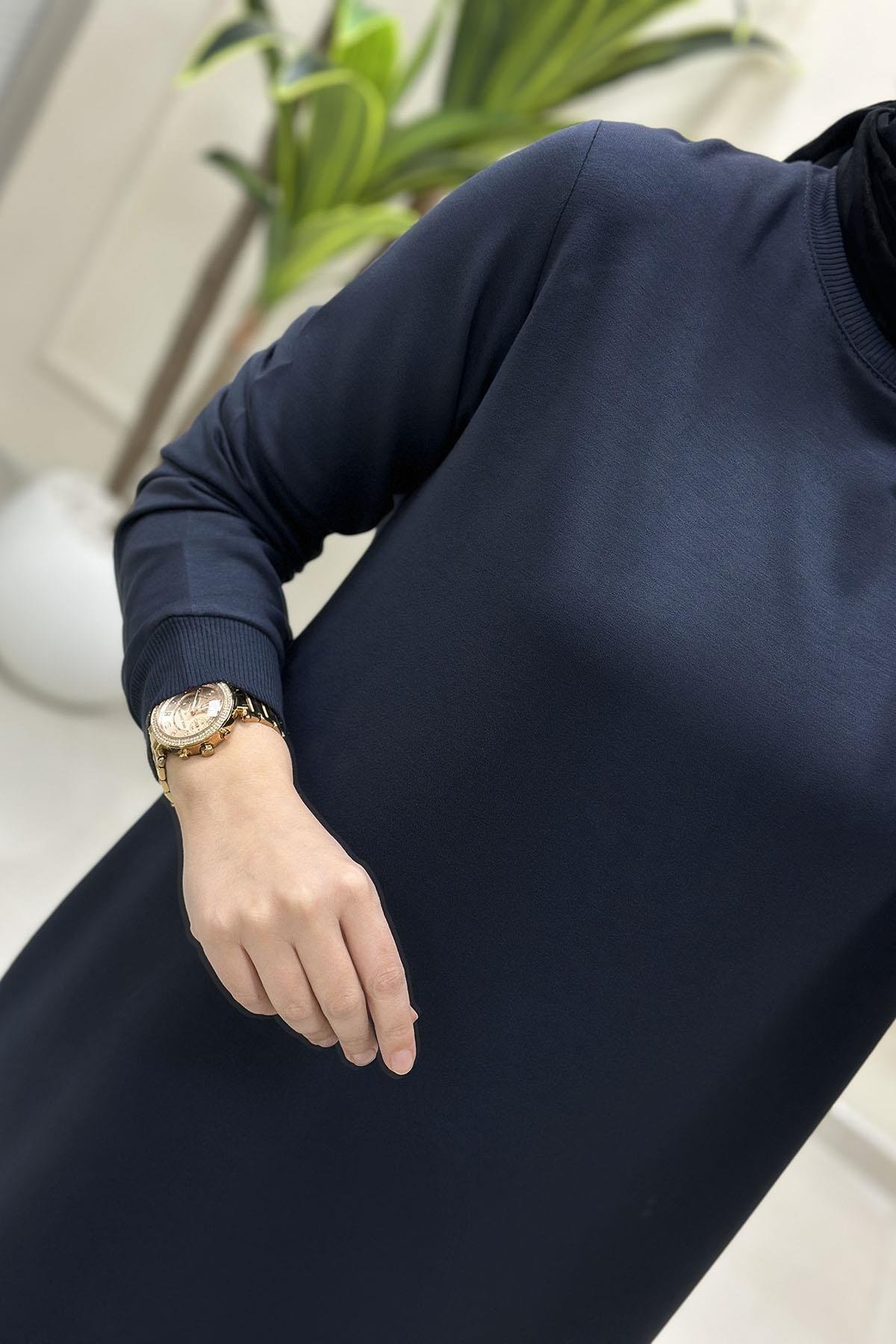 Tesettür Tunik ModelleriKol Ve Etek Ucu Ribanalı Spor Kadın Tunik Antrasit KADO 7194