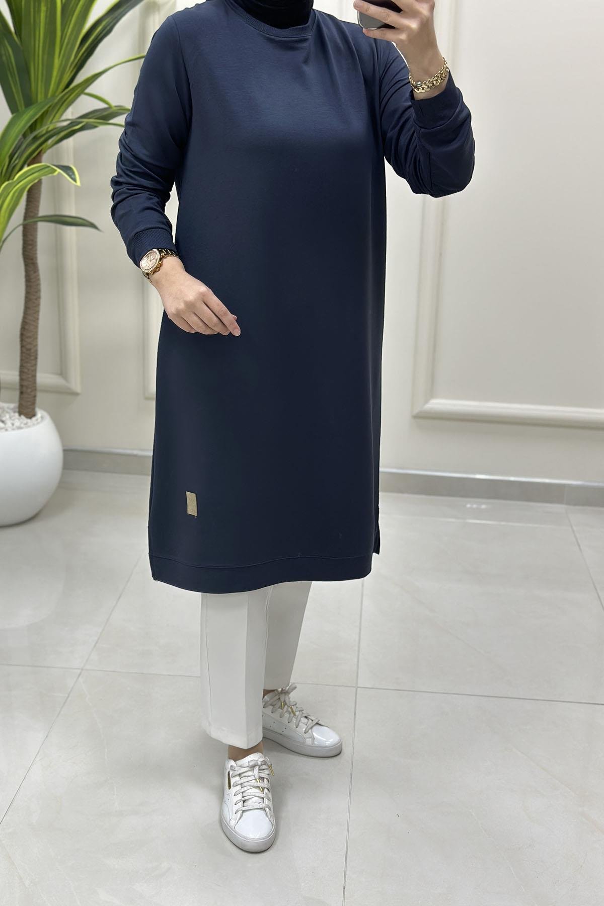 Tesettür Tunik ModelleriKol Ve Etek Ucu Ribanalı Spor Kadın Tunik Antrasit KADO 7194