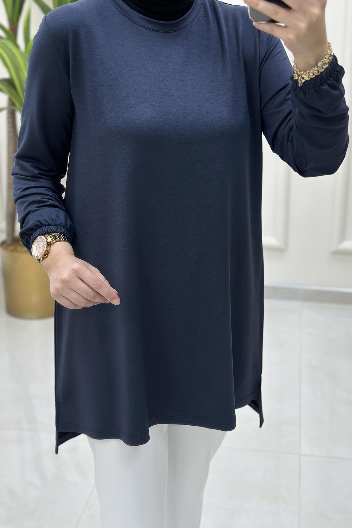 Tesettür Tunik ModelleriKolu Büzgü Detaylı Beyzik Kadın Tunik Antrasit KADO 257660