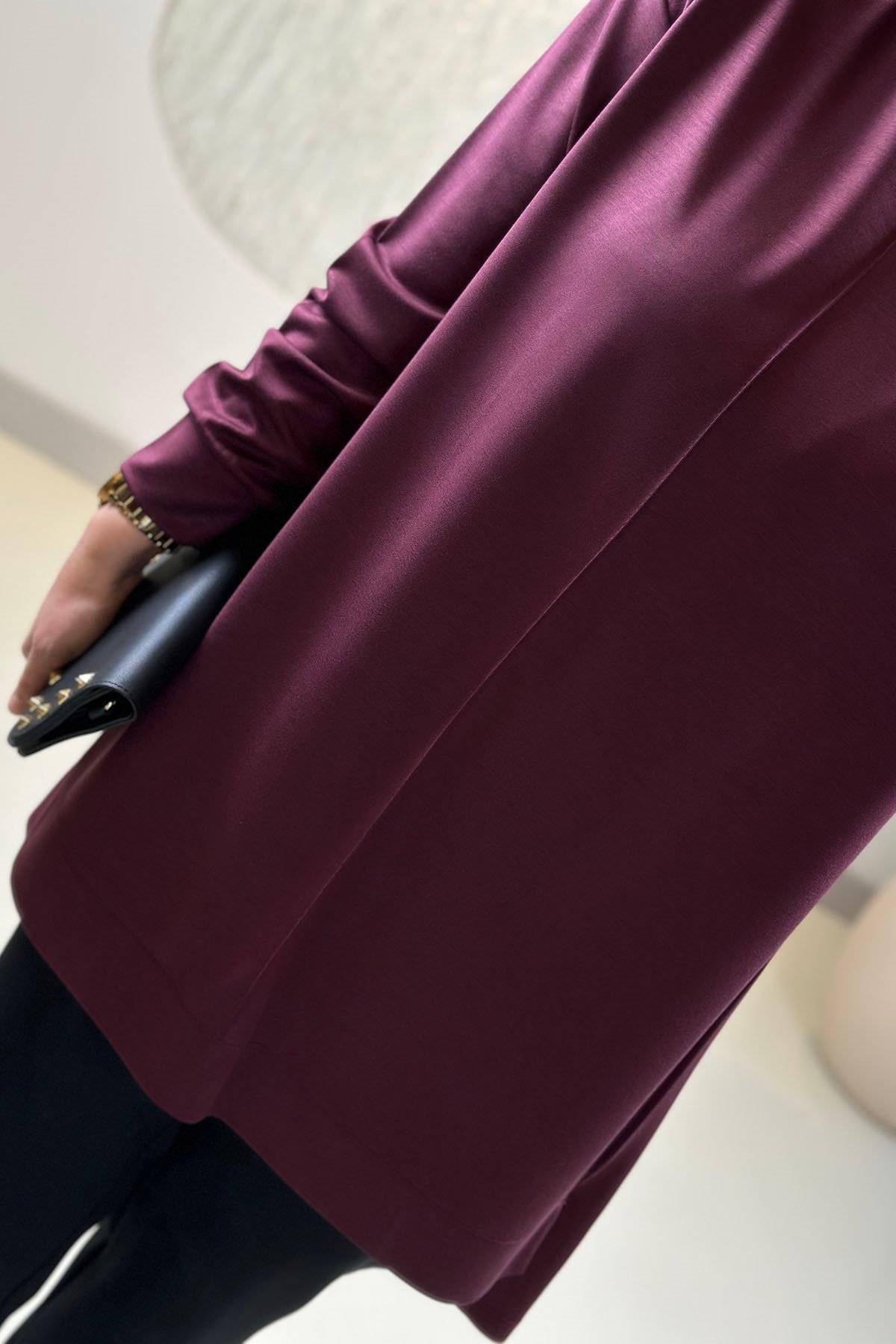 Tesettür Tunik ModelleriModal Oysho Önü Biyeli Kadın Tunik Açık Bordo KADO 269390