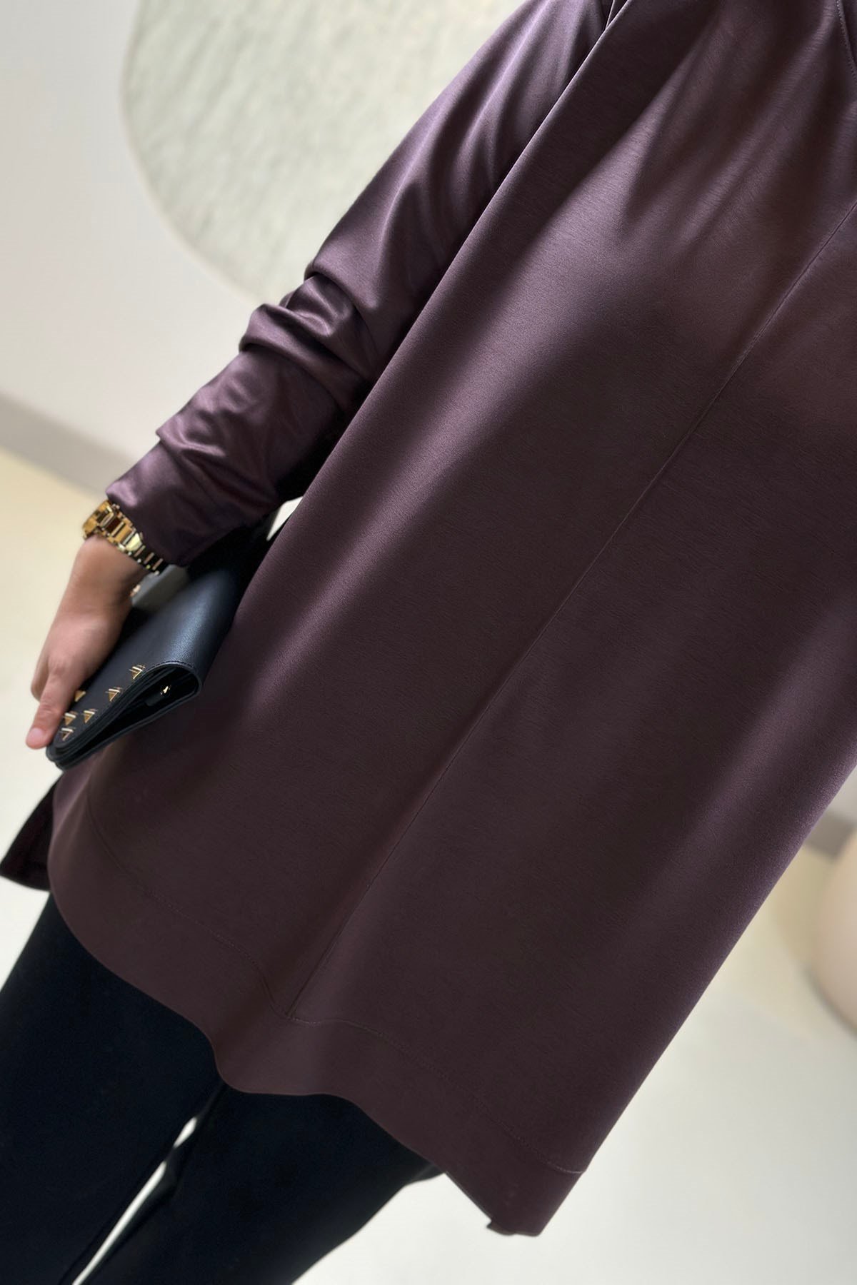 Tesettür Tunik ModelleriModal Oysho Önü Biyeli Kadın Tunik Kahverengi KADO 269390