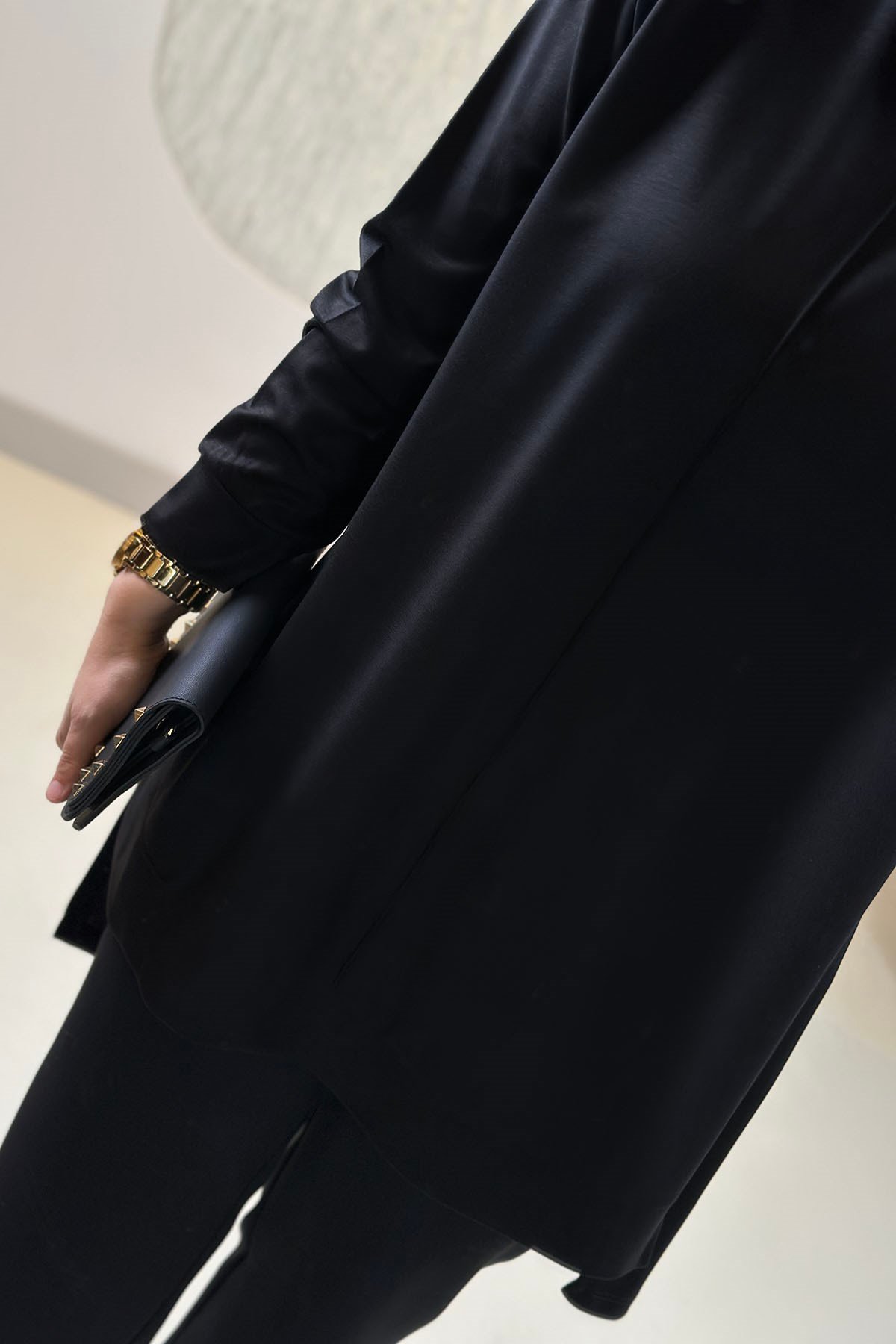 Tesettür Tunik ModelleriModal Oysho Önü Biyeli Kadın Tunik Siyah KADO 269390