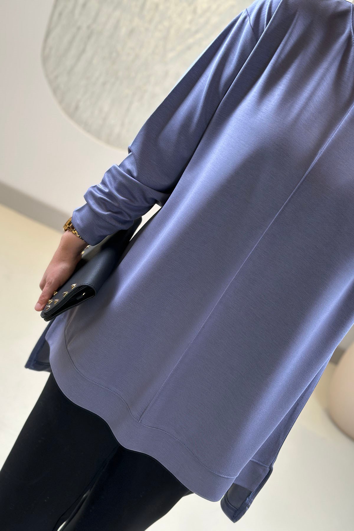 Tesettür Tunik ModelleriModal Oysho Önü Biyeli Kadın Tunik Mavi KADO 269390