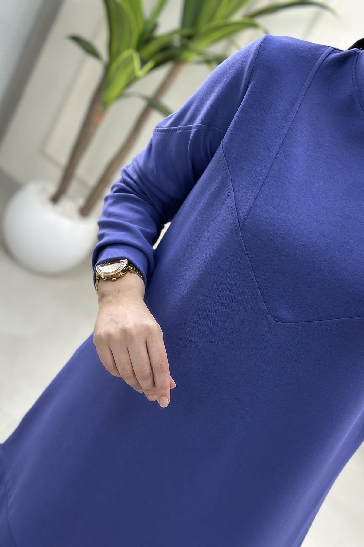 Tesettür Tunik ModelleriÖn ve Kol Dikiş Detaylı Oysho Kadın Tunik Mor KADO 257320