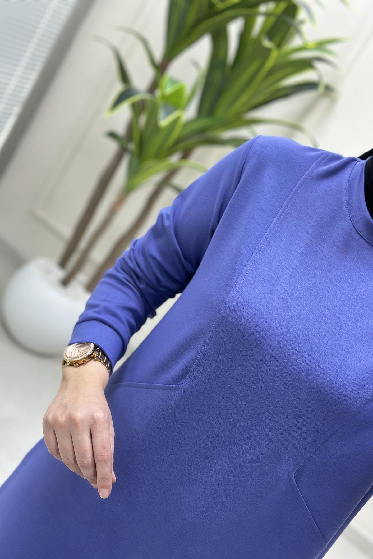 Tesettür Tunik ModelleriÖnü Dikiş Modelli Eteği Büzgülü Kadın Oysho Tunik Mor KADO 257318