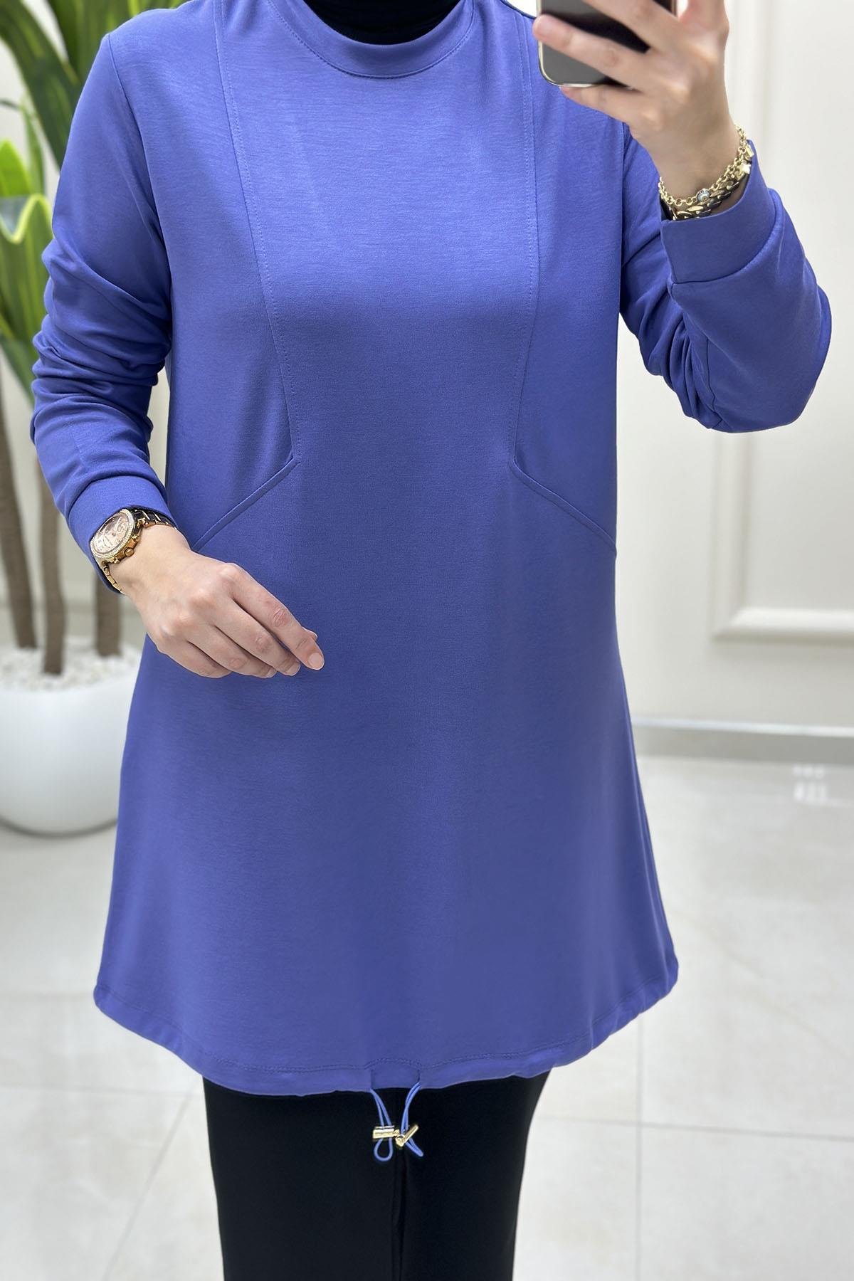 Tesettür Tunik ModelleriÖnü Dikiş Modelli Eteği Büzgülü Kadın Oysho Tunik Mor KADO 257318
