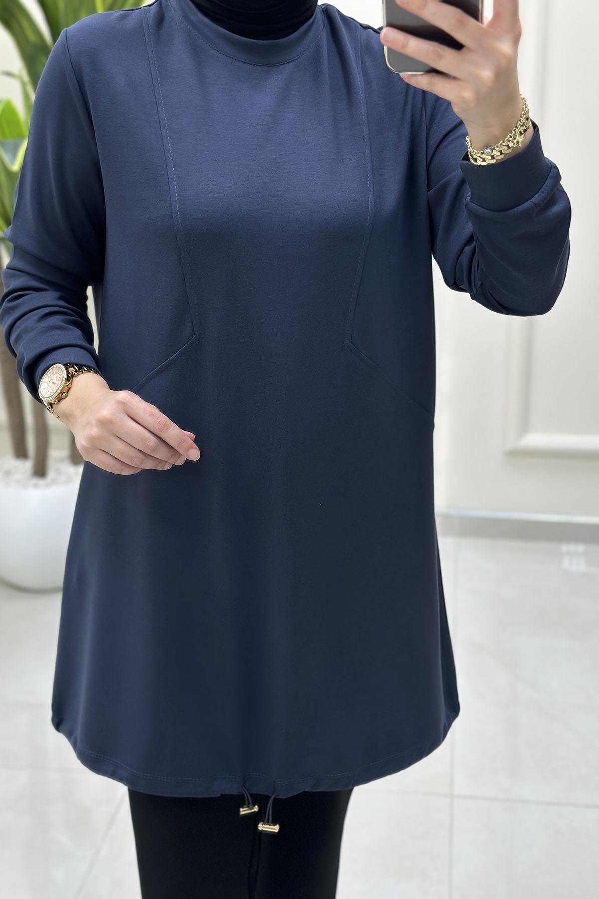 Tesettür Tunik ModelleriÖnü Dikiş Modelli Eteği Büzgülü Kadın Oysho Tunik Antrasit KADO 257318