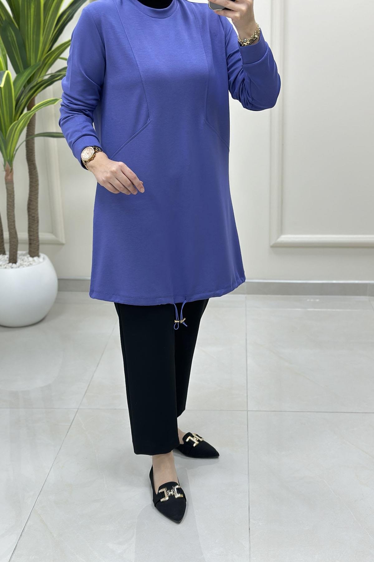 Tesettür Tunik ModelleriÖnü Dikiş Modelli Eteği Büzgülü Kadın Oysho Tunik Mor KADO 257318