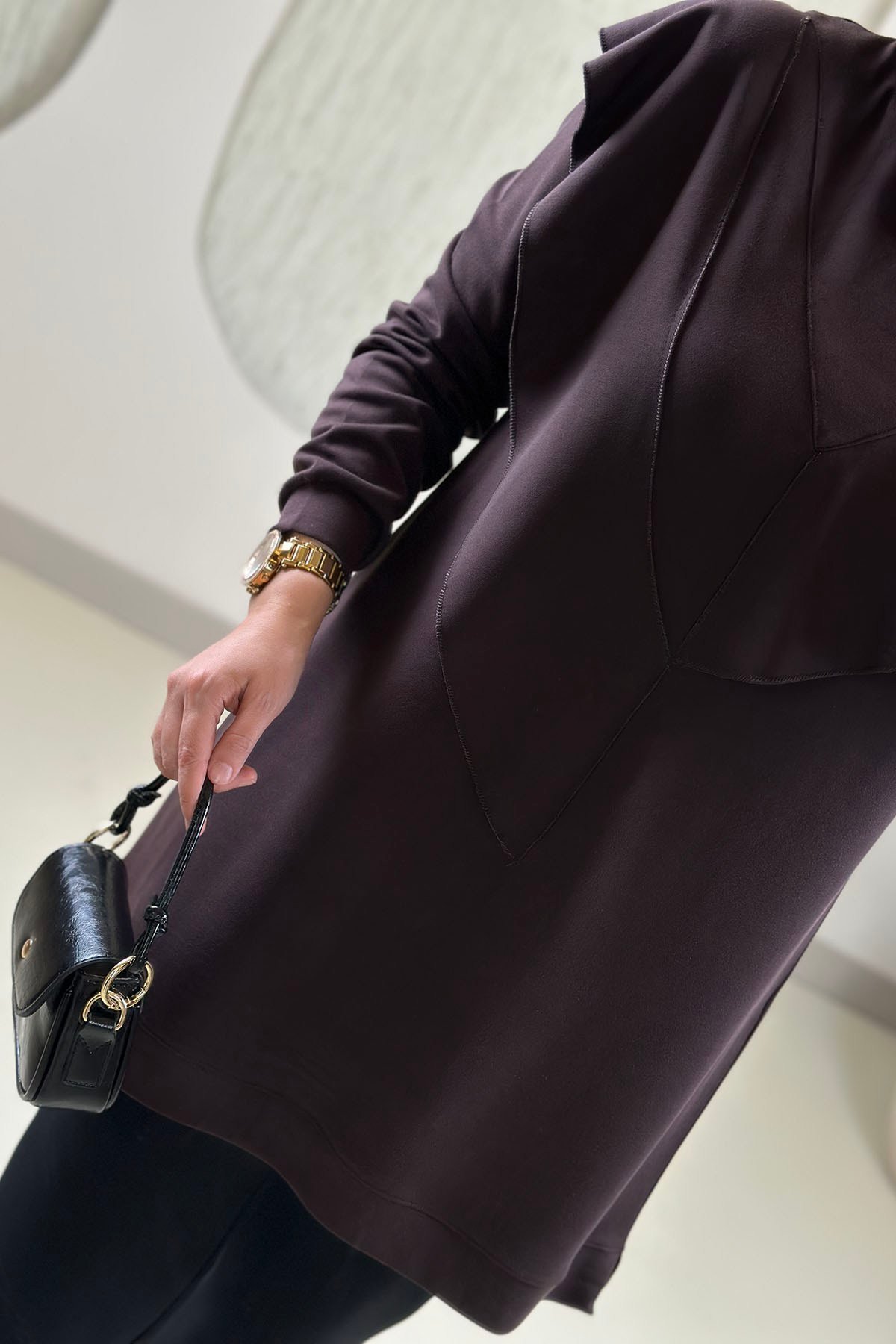 Tesettür Tunik ModelleriÖnü Fırfır Detaylı İnce Oysho Kadın Tunik Kahverengi KADO 268504 