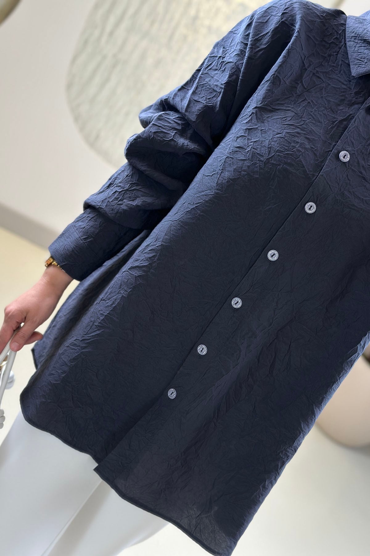Tesettür Tunik ModelleriÖnü Füğmeli Düşük Omuz Oversize Kadın Tunik Antrasit KADO 262062
