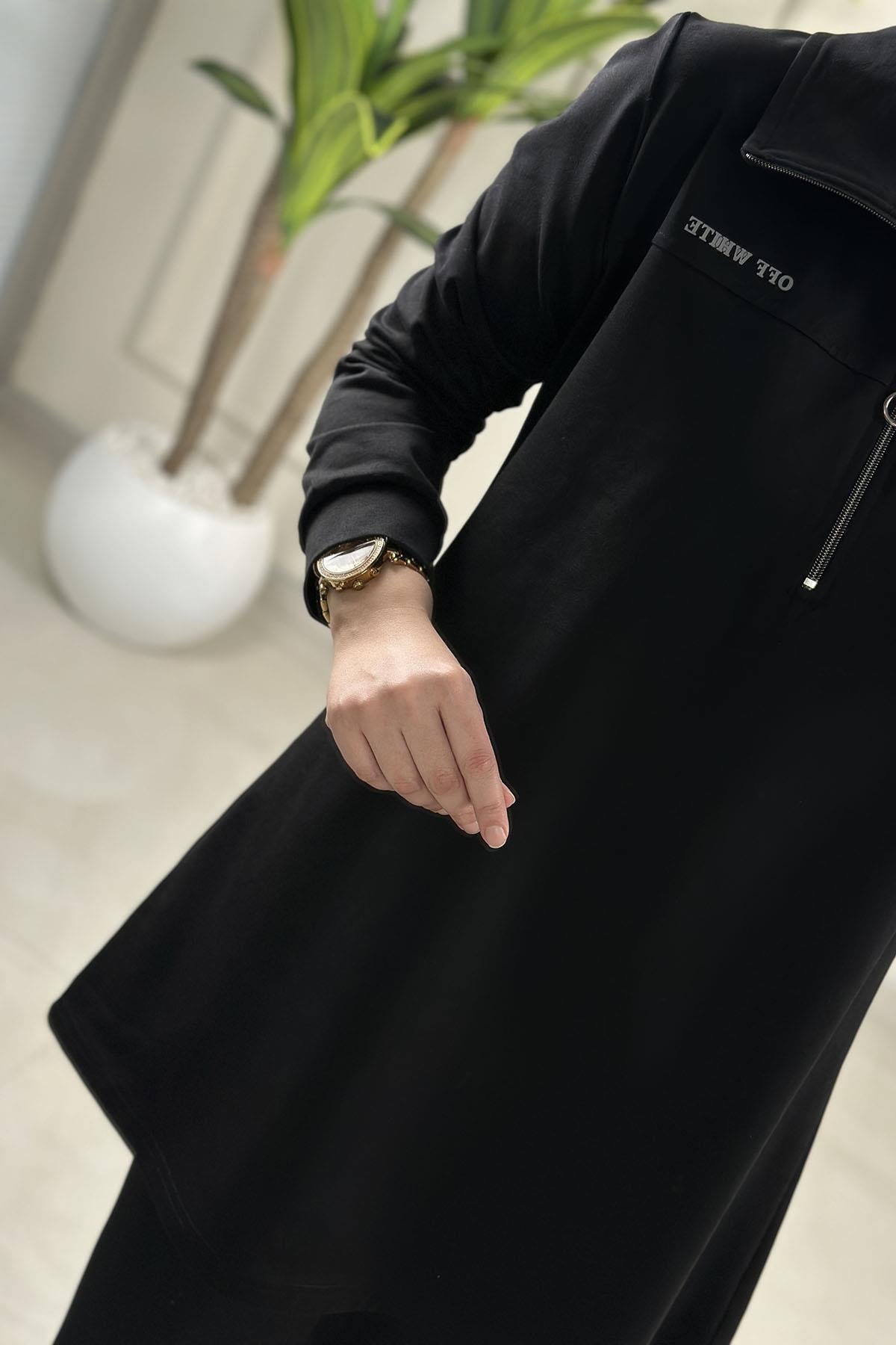 Tesettür Tunik ModelleriÖnü Yarım Fermuarlı Basic Kadın Tunik Siyah MP 2664