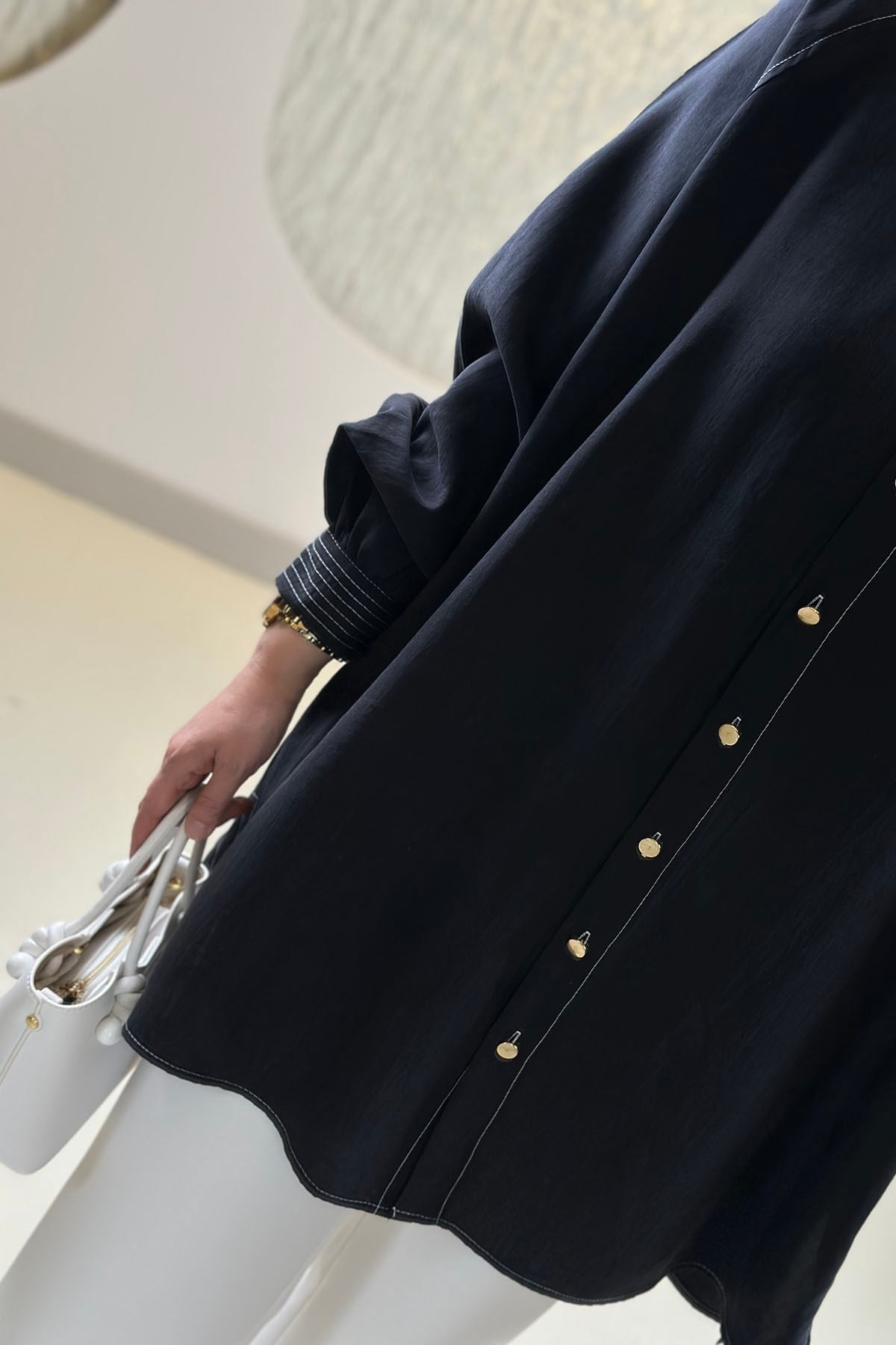 Tesettür Tunik ModelleriTensel Reglan Kol Örgü Kemerli Kadın Tunik Siyah EYL 2172