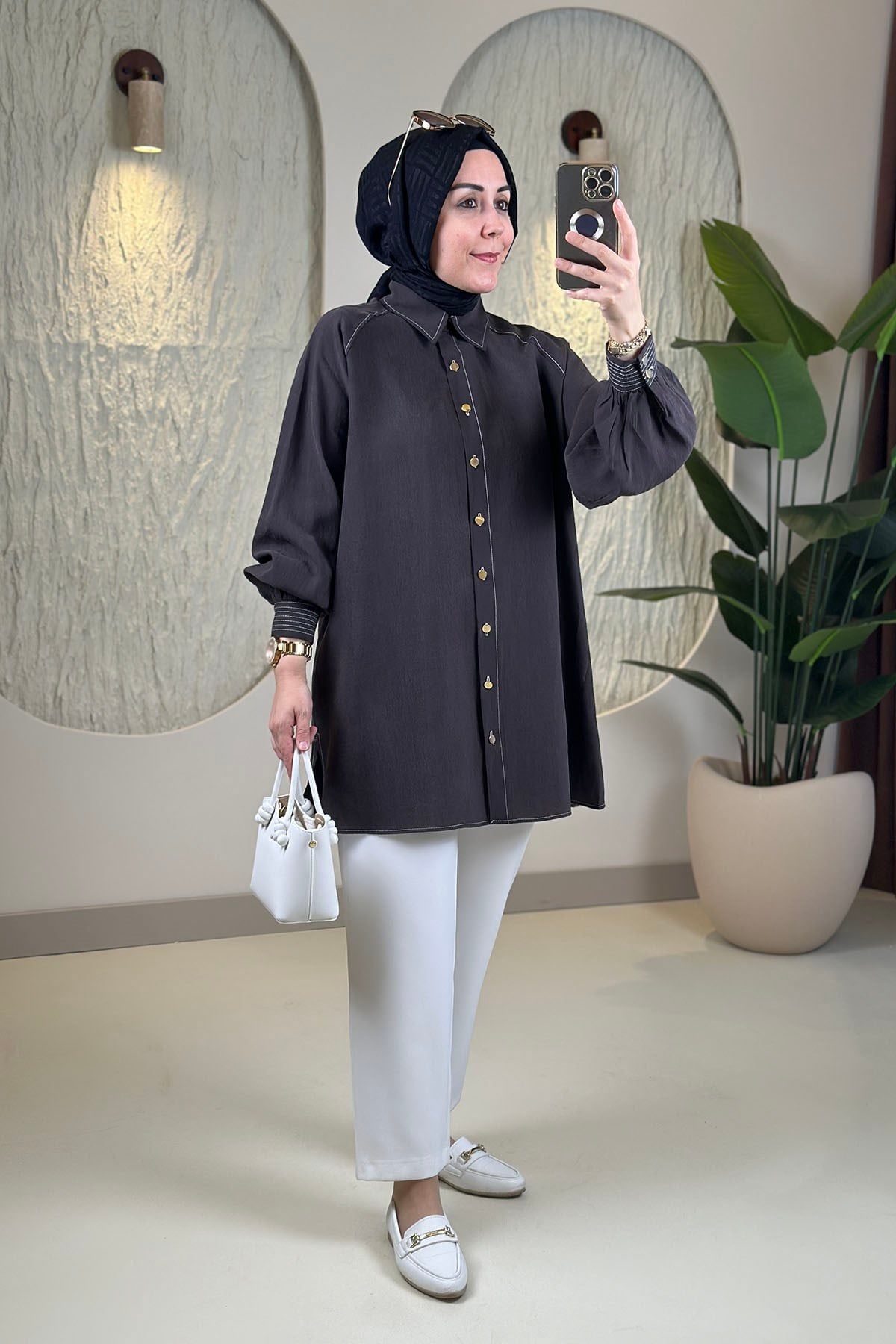 Tesettür Tunik ModelleriTensel Reglan Kol Örgü Kemerli Kadın Tunik Acı Kahve EYL 2172