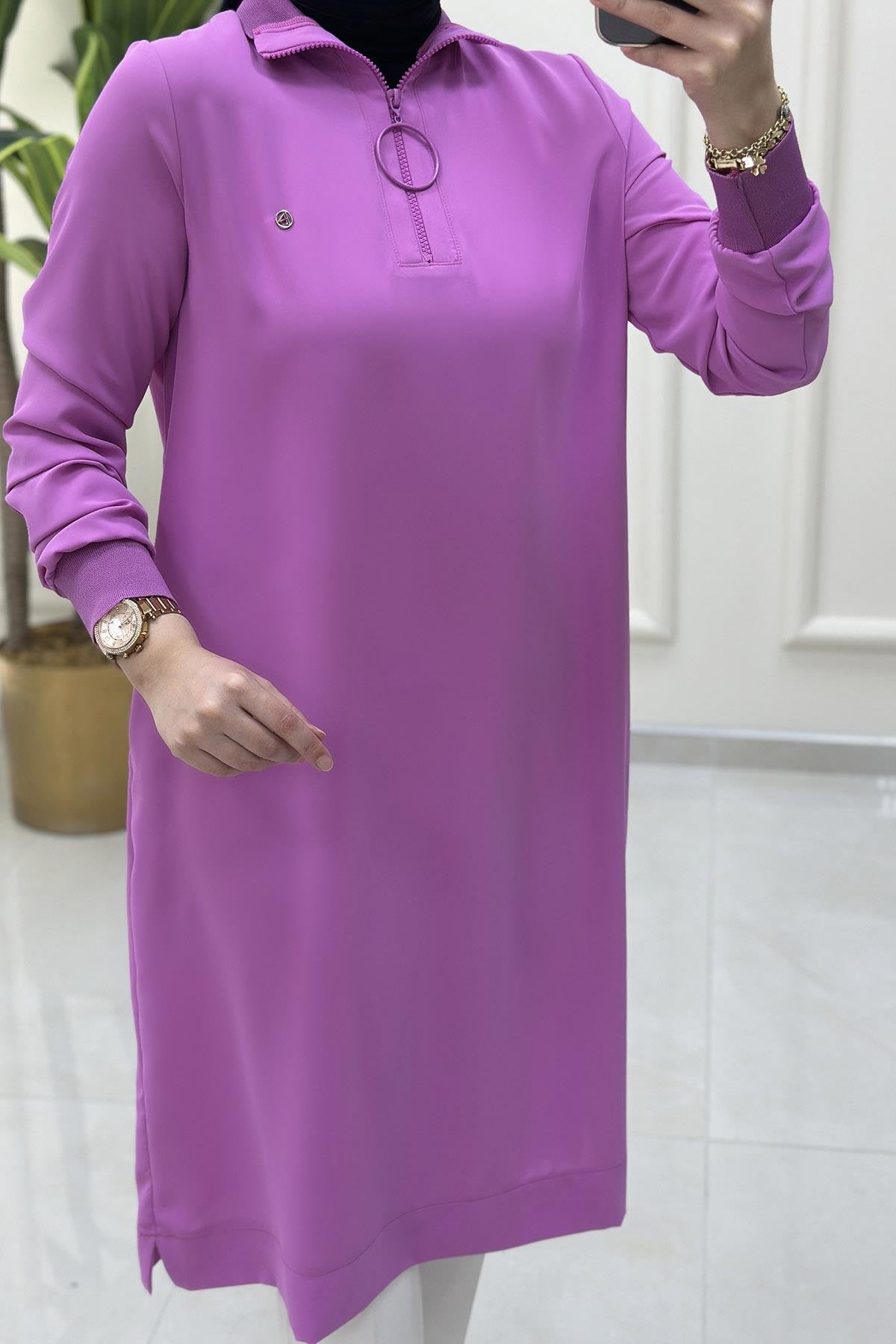 Tesettür TunikArmine Trend Ribanalı Kadın Tunik Pembe ARM 460