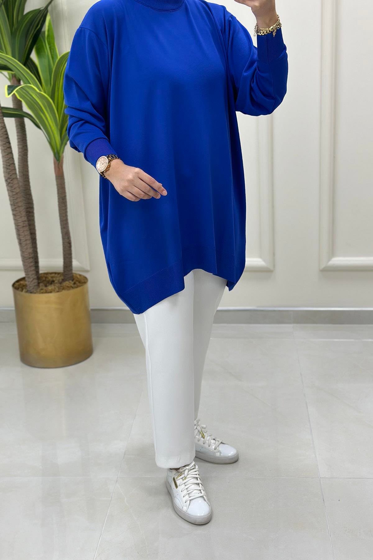 Tesettür TunikDüşük Omuz Merserize Kadın Tunik Saks Mavisi KADO 9176