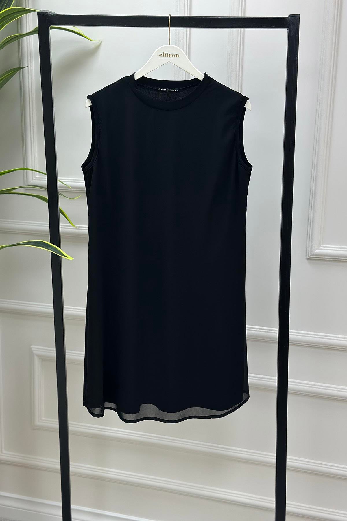 Tesettür TunikÖnü Şifon Sıfır Kol Kadın İçlik Siyah OTTO 2001