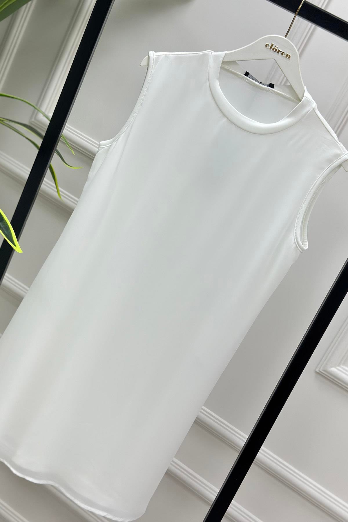 Tesettür TunikÖnü Şifon Sıfır Kol Kadın İçlik Beyaz OTTO 2001