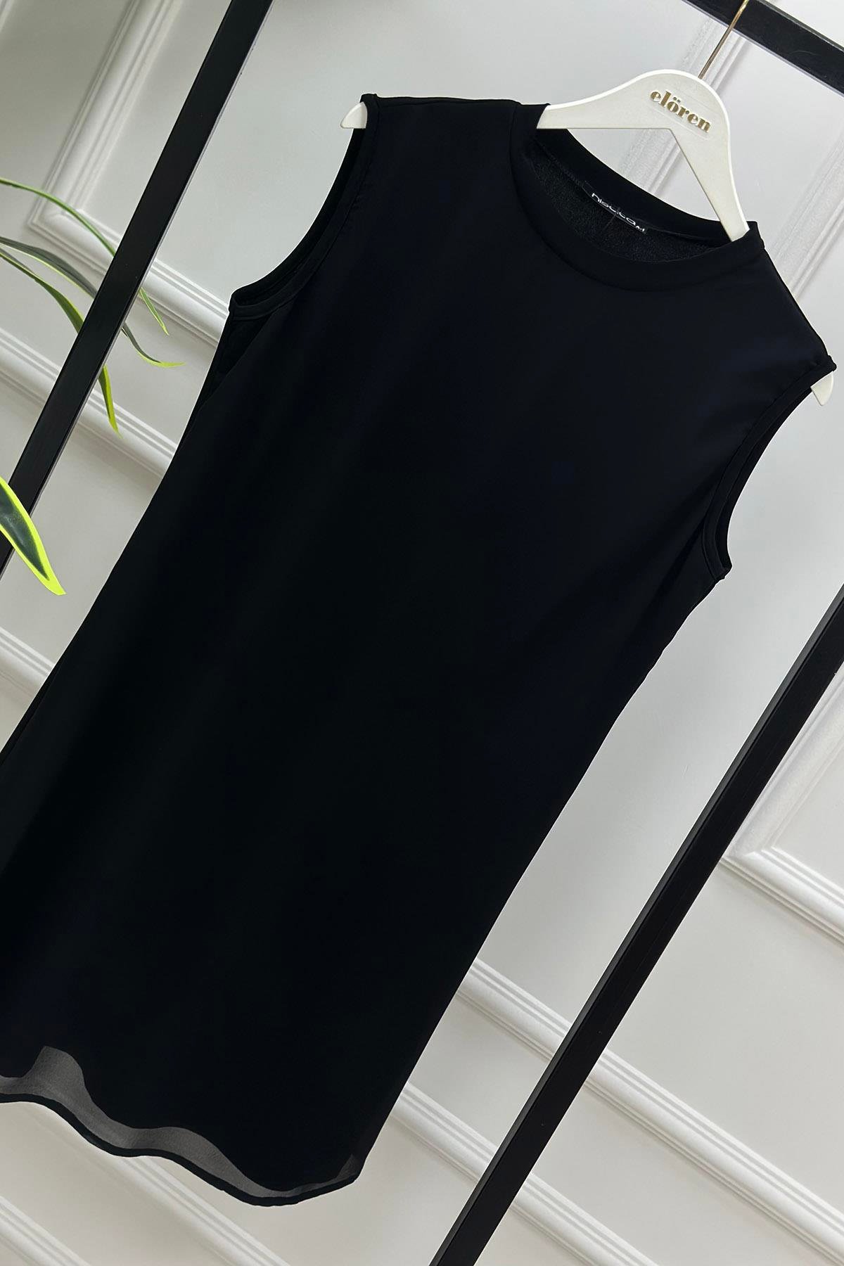 Tesettür TunikÖnü Şifon Sıfır Kol Kadın İçlik Siyah OTTO 2001