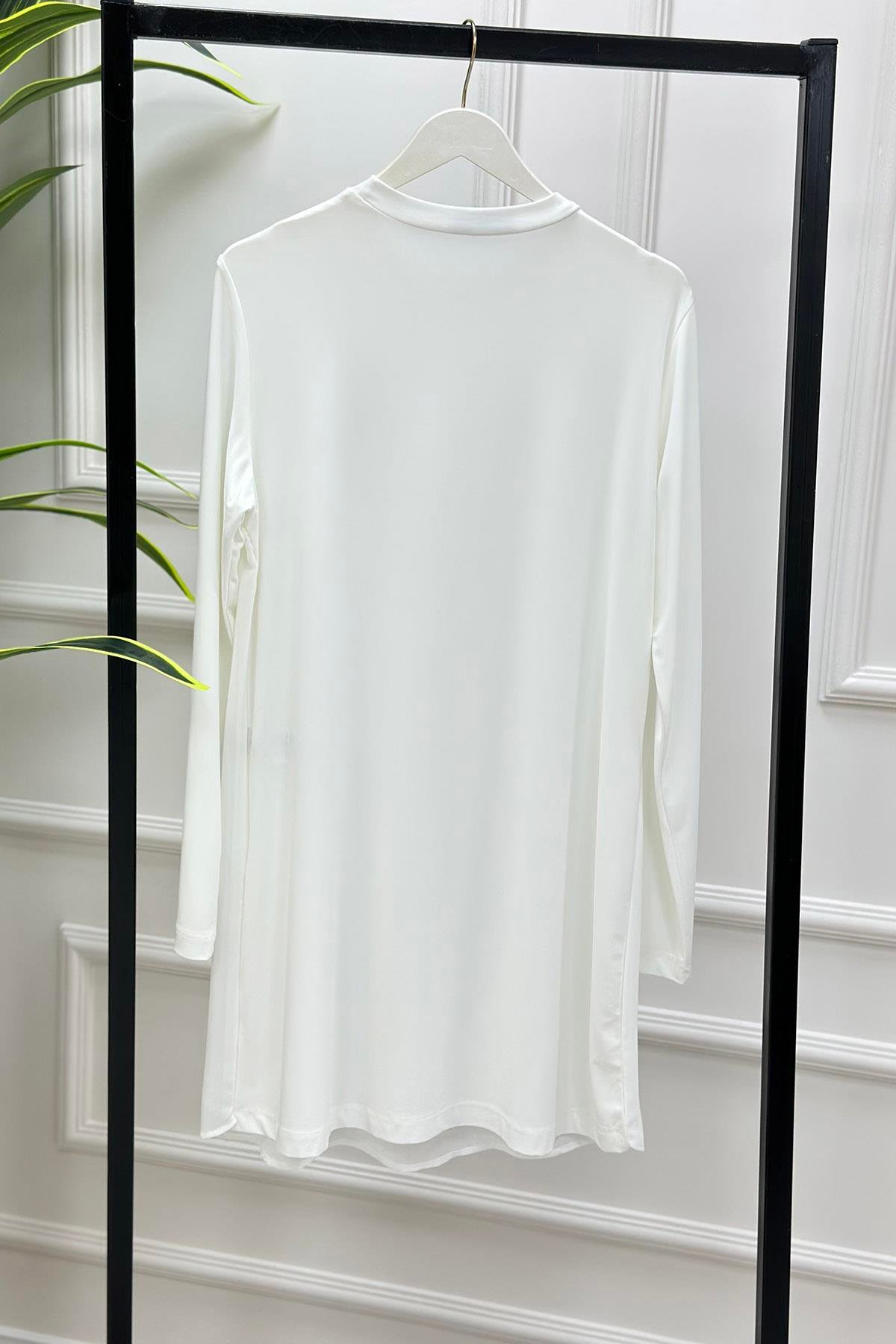 Tesettür TunikÖnü Şifon Uzun Kol Kadın İçlik Beyaz OTTO 2005