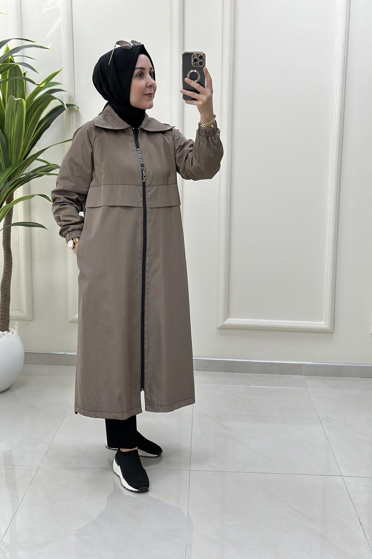 TrenchArmine Trend Önü Fermuarlı Kadın Trench Kap Vizon ARM 724
