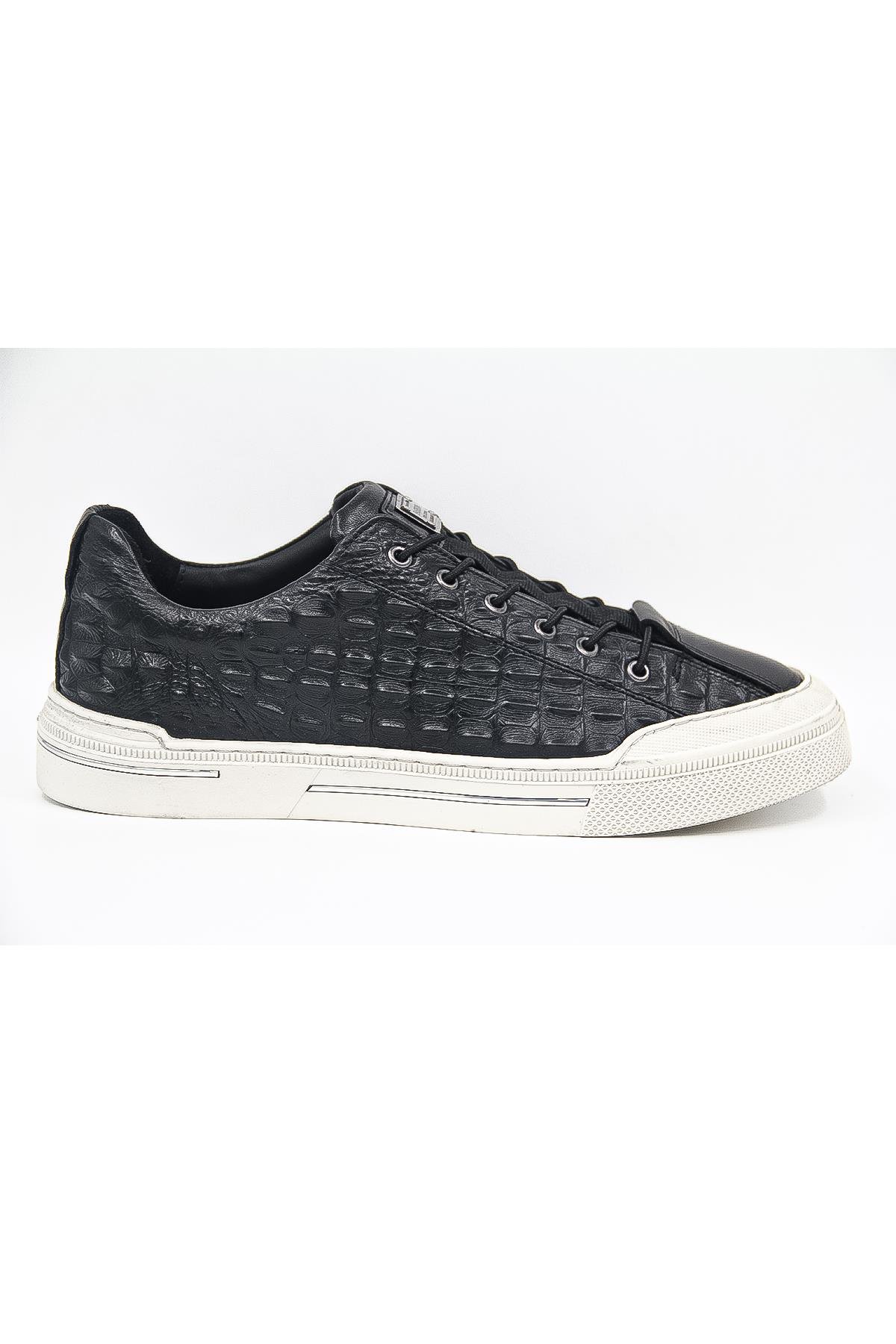 Luciano Bellini C28408 Erkek Casual Ayakkabı - SİYAH CROCO DERİ