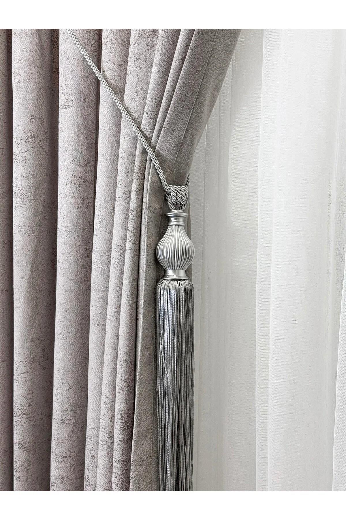 Lüks Topuz Detay Püskülllü Tavandan Asmalı Toplama Perde Aksesuarı (Braçol)