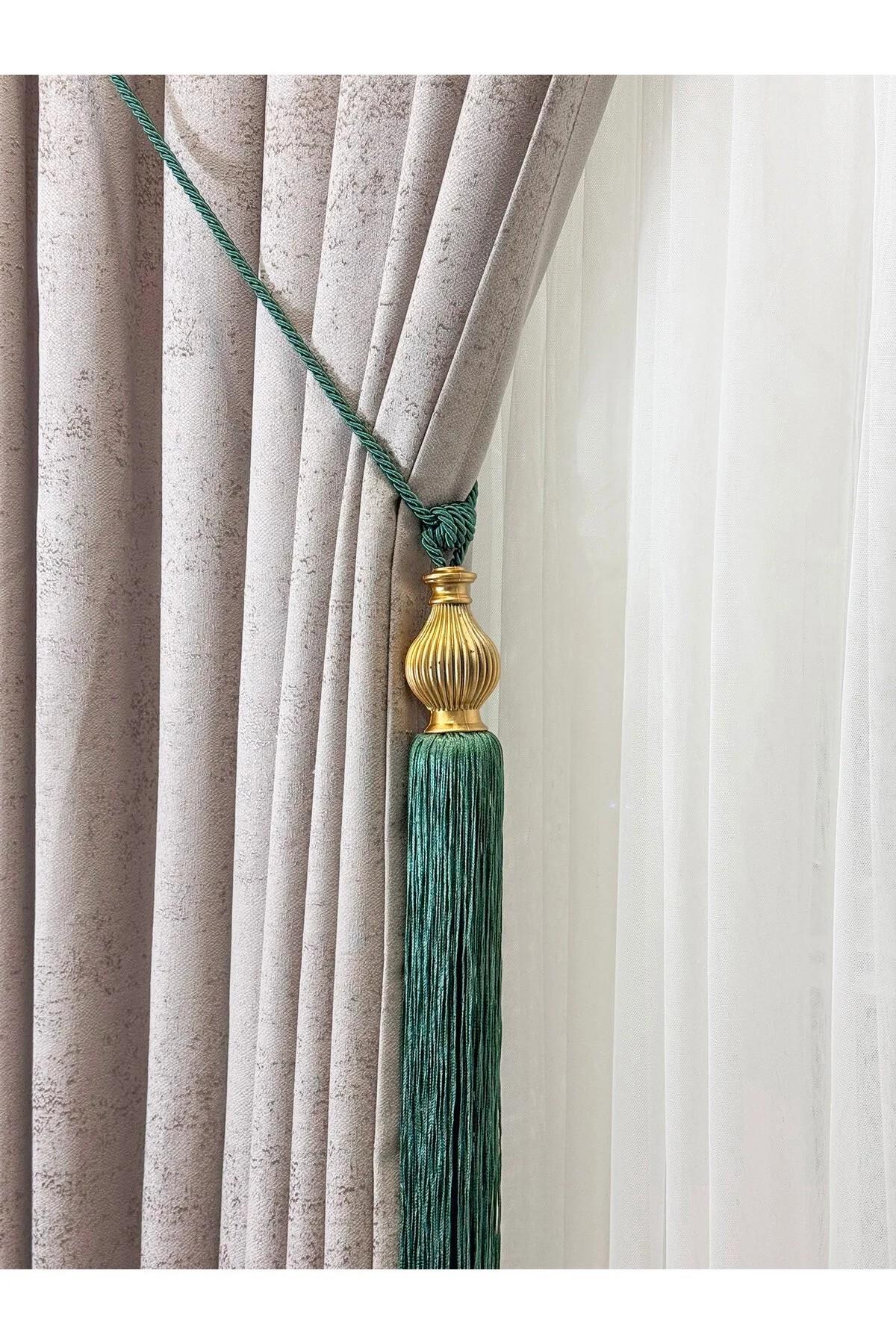 Lüks Topuz Detay Püskülllü Tavandan Asmalı Toplama Perde Aksesuarı (Braçol)