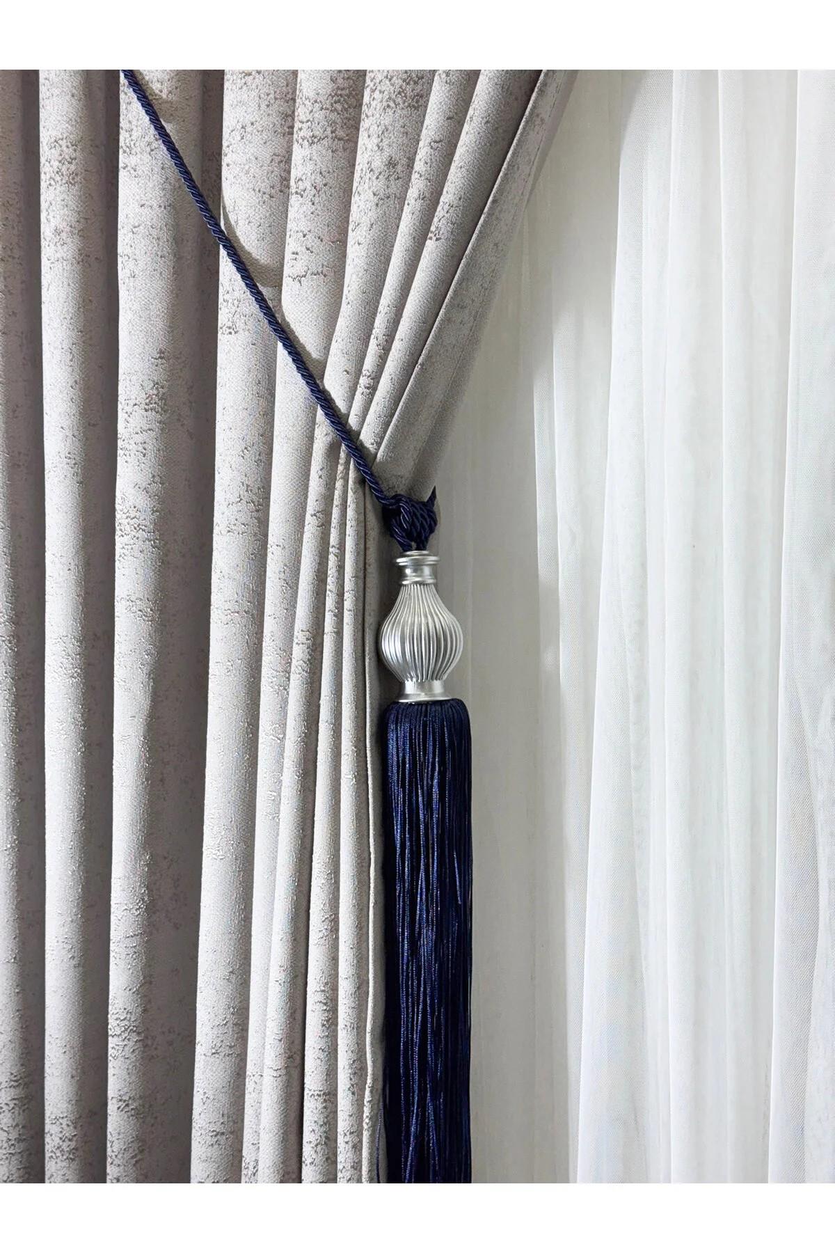 Lüks Topuz Detay Püskülllü Tavandan Asmalı Toplama Perde Aksesuarı (Braçol)