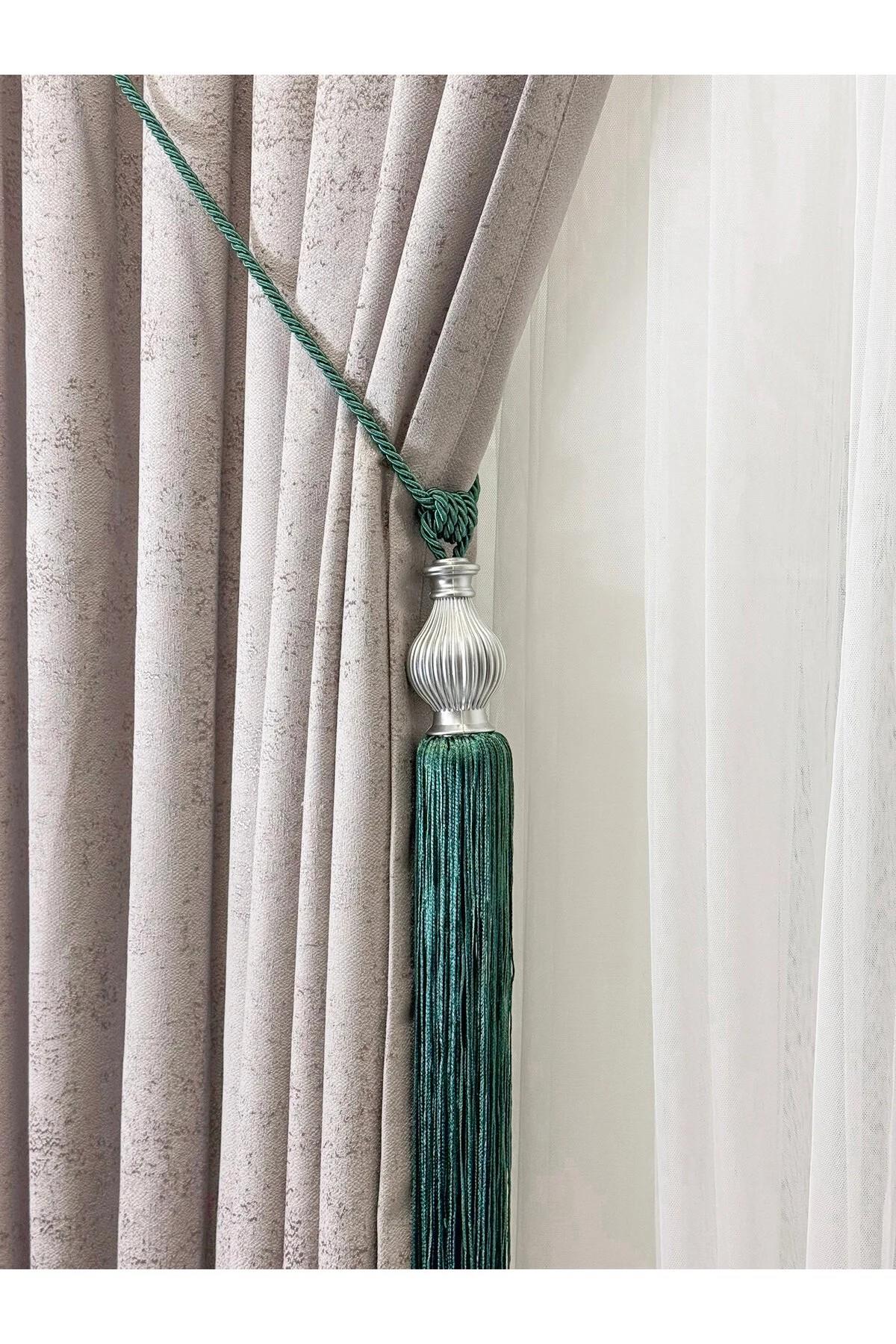 Lüks Topuz Detay Püskülllü Tavandan Asmalı Toplama Perde Aksesuarı (Braçol)