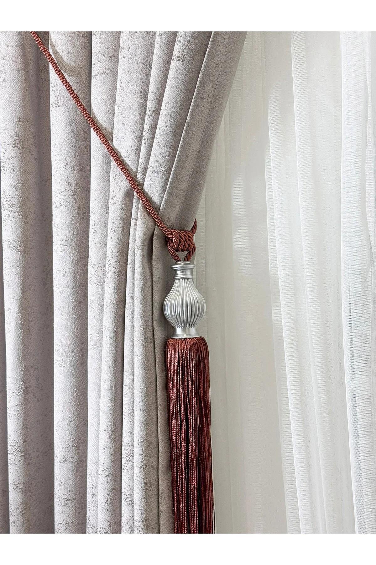 Lüks Topuz Detay Püskülllü Tavandan Asmalı Toplama Perde Aksesuarı (Braçol)